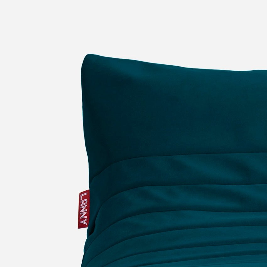 Curvy Velvet Aqua Bean bag Chair & Footrest Set - Lanny Beanbag - Bean Bag Chairs