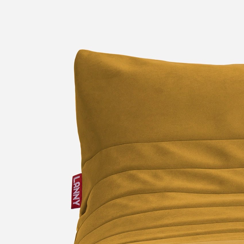Curvy Velvet Mustard Bean bag Chair & Footrest Set - Lanny Beanbag - Bean Bag Chairs