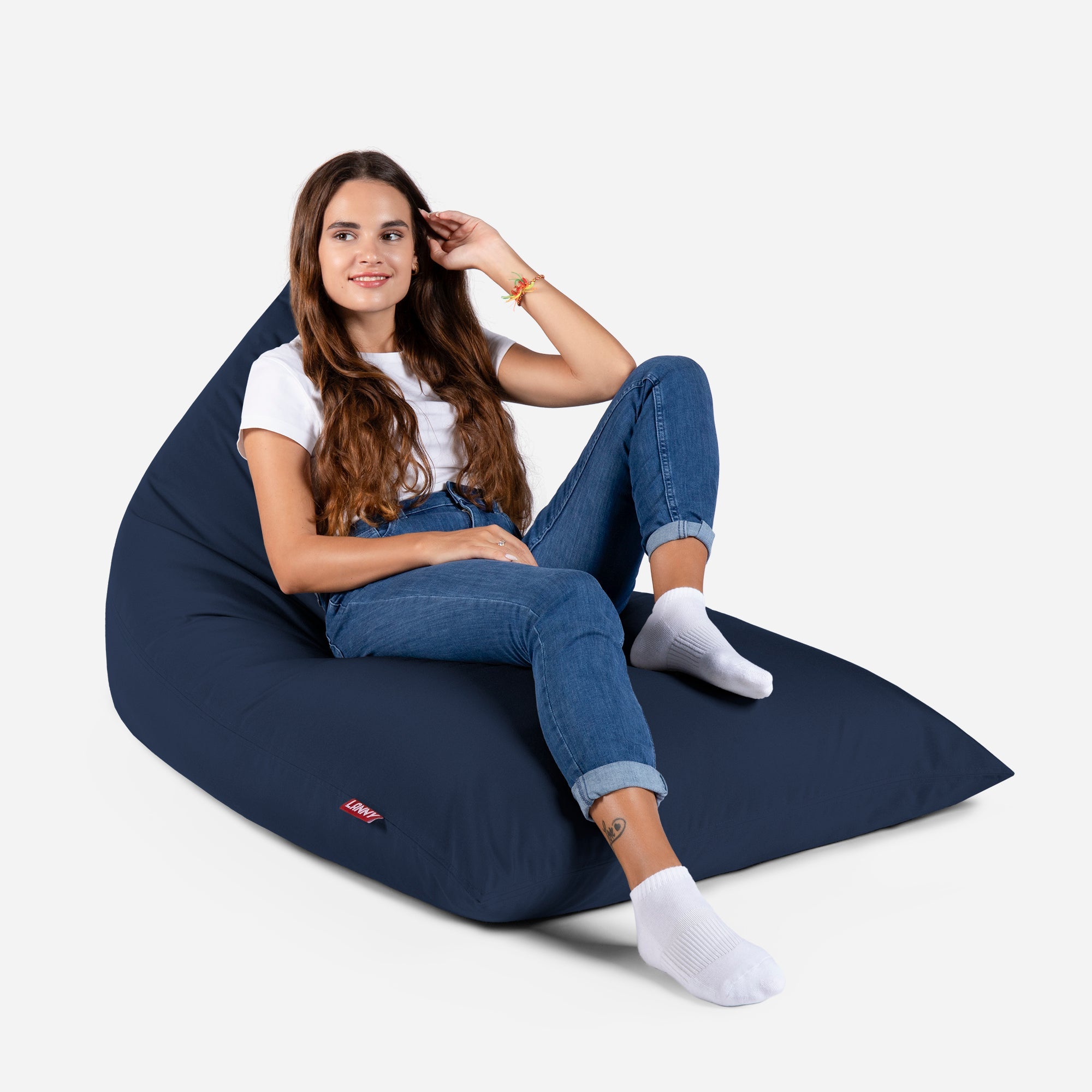 Lanny Solid Tone Outdoor Slim Bean Bag - Deep Blue - Lanny Beanbag - Bean Bag Chairs