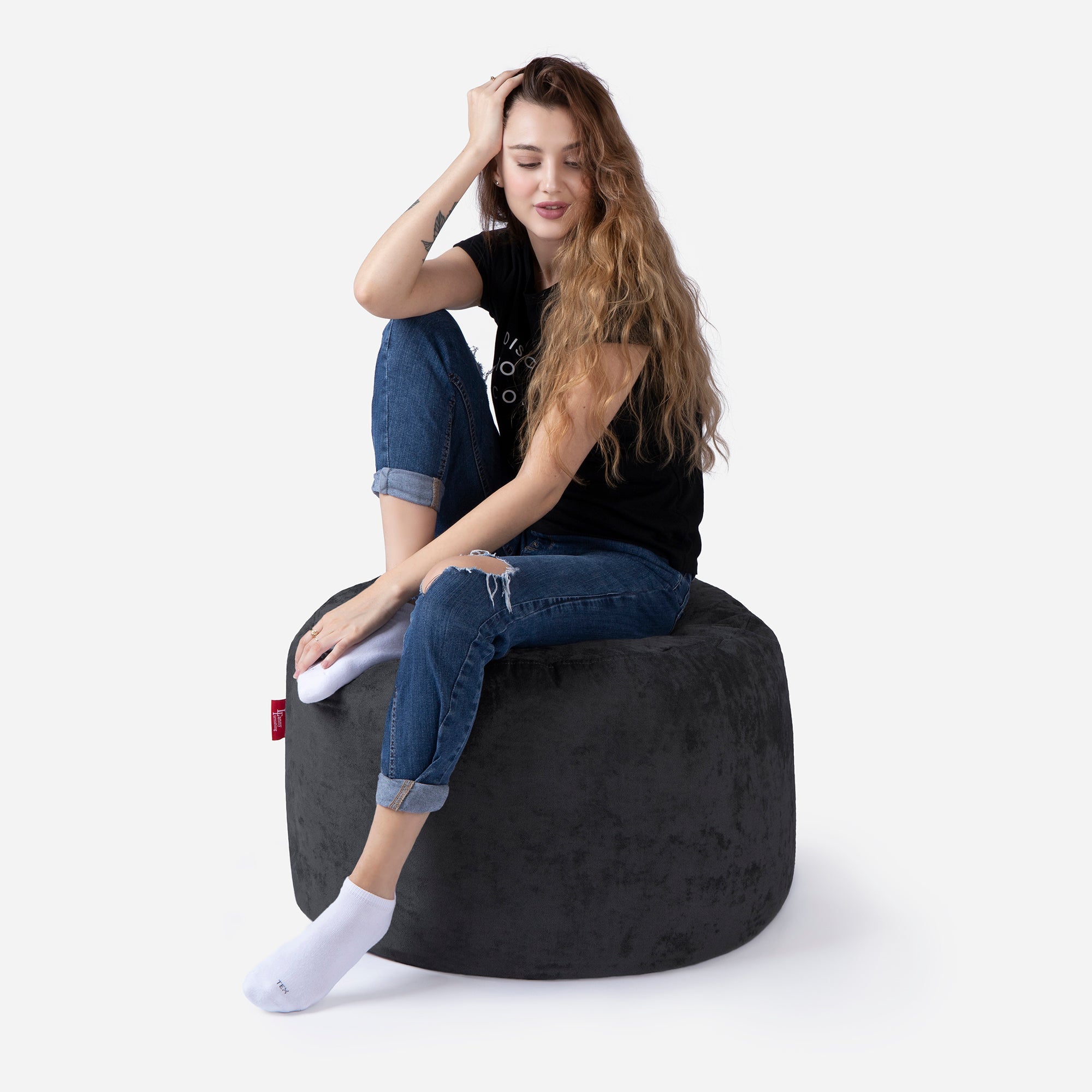 Medium Aldo Black Pouf - Lanny Beanbag - Ottomans