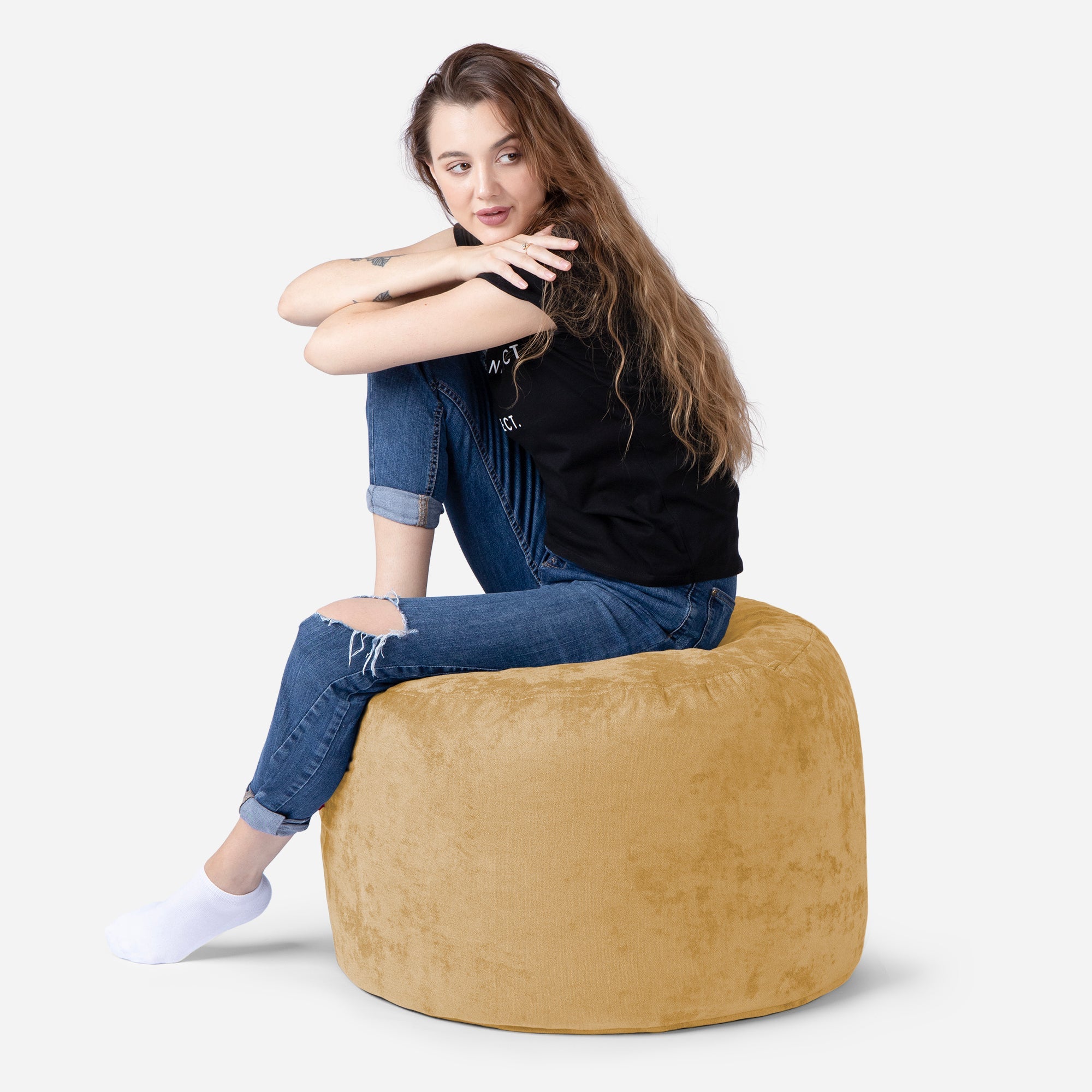 Medium Aldo Mustard Pouf - Lanny Beanbag - Ottomans