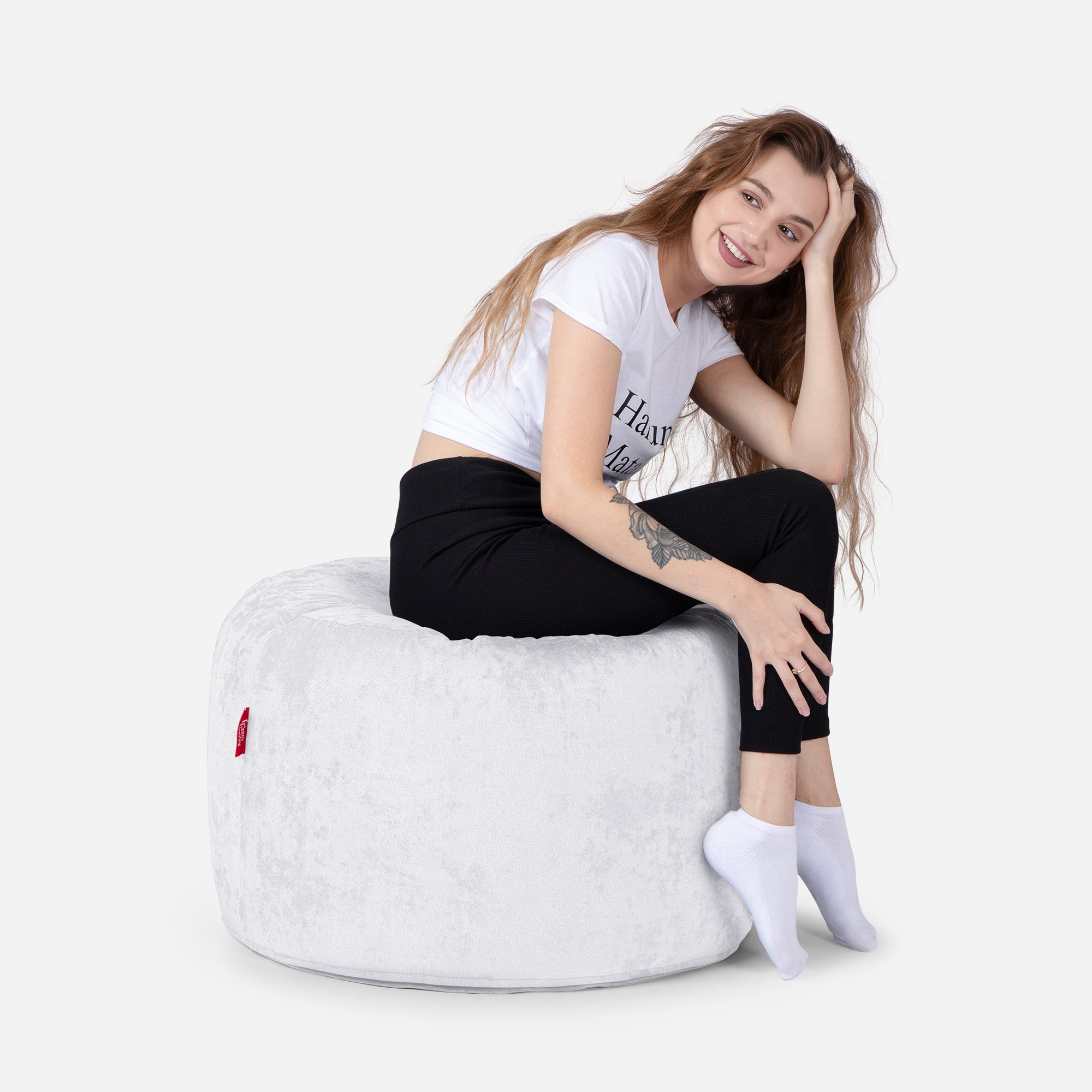 Medium Aldo White Pouf - Lanny Beanbag - Ottomans