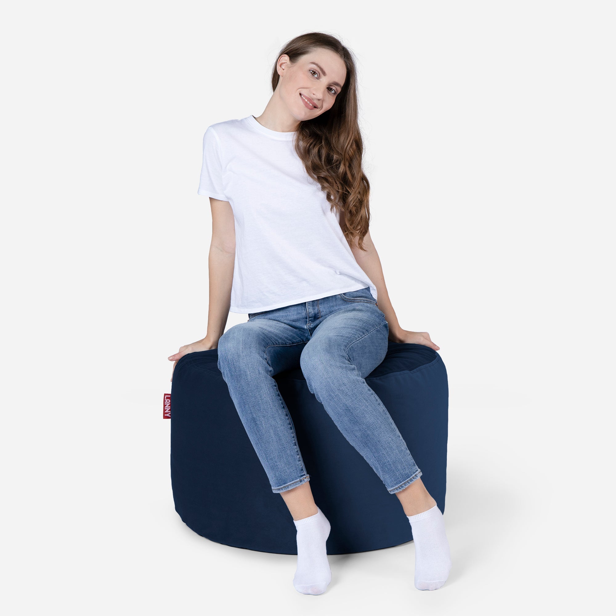 Medium Velvet Blue Pouf - Lanny Beanbag - Ottomans