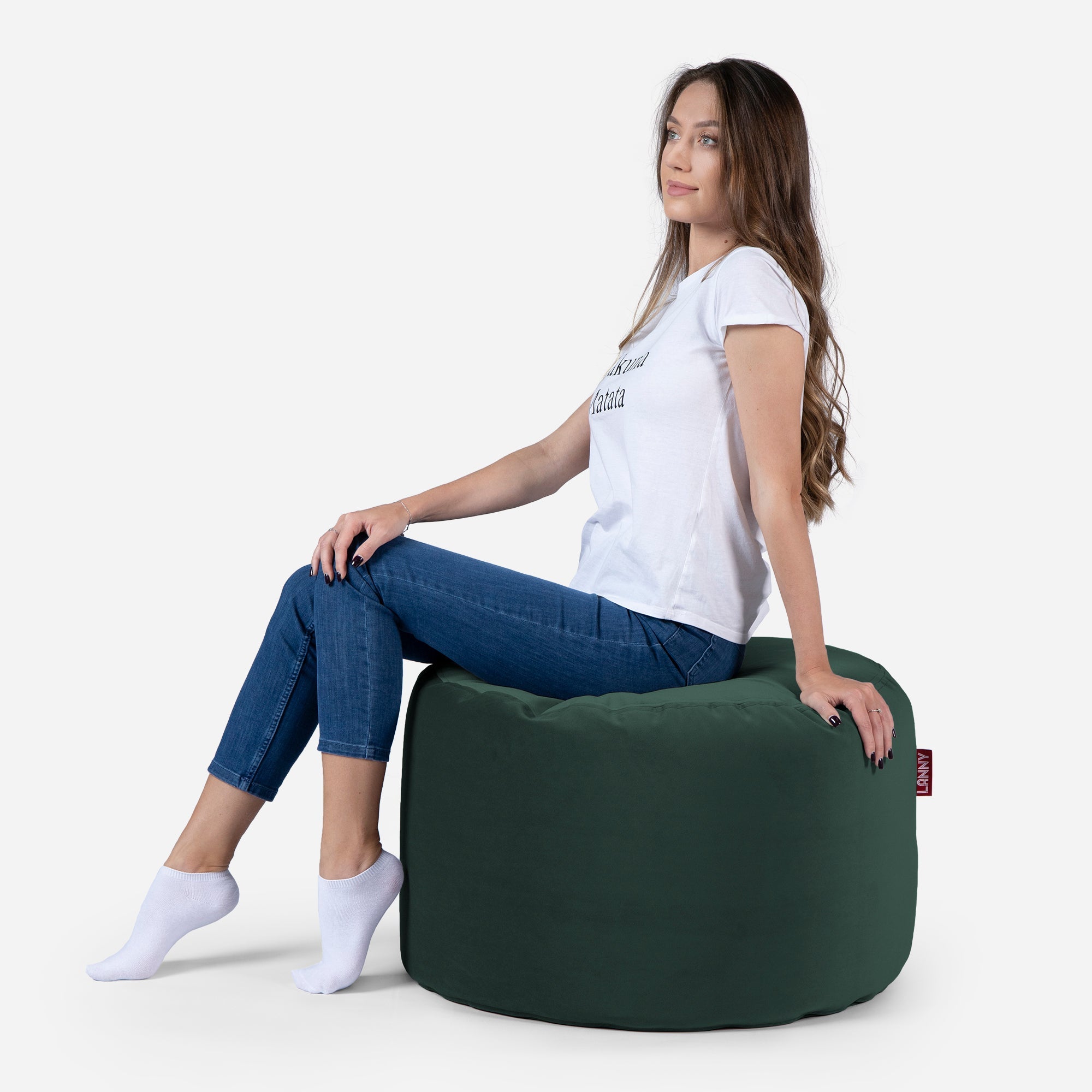 Medium Velvet Green Pouf - Lanny Beanbag - Ottomans
