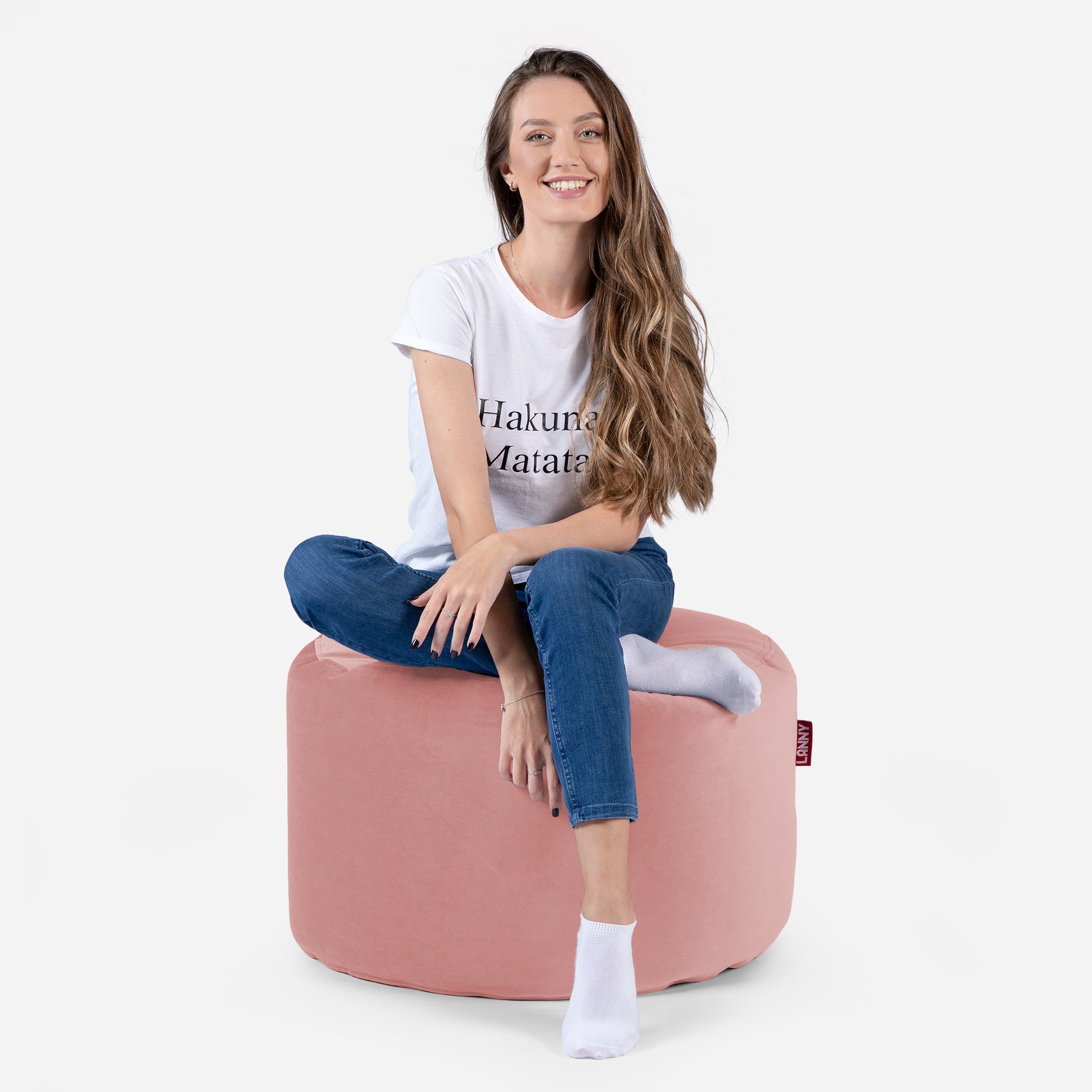 Medium Velvet Pink Pouf - Lanny Beanbag - Ottomans