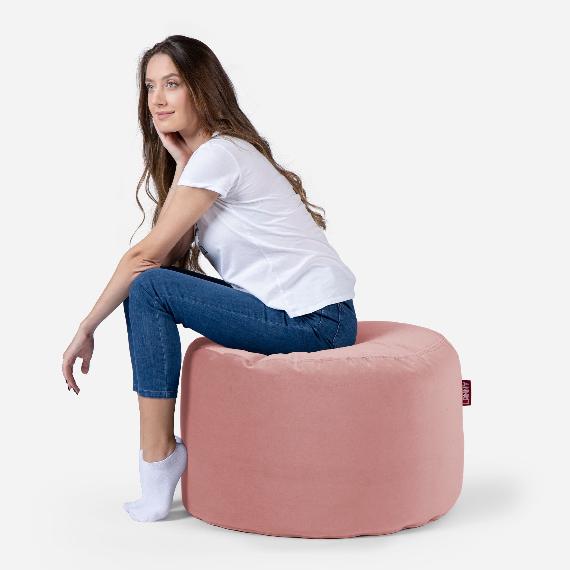 Medium Velvet Pink Pouf - Lanny Beanbag - Ottomans