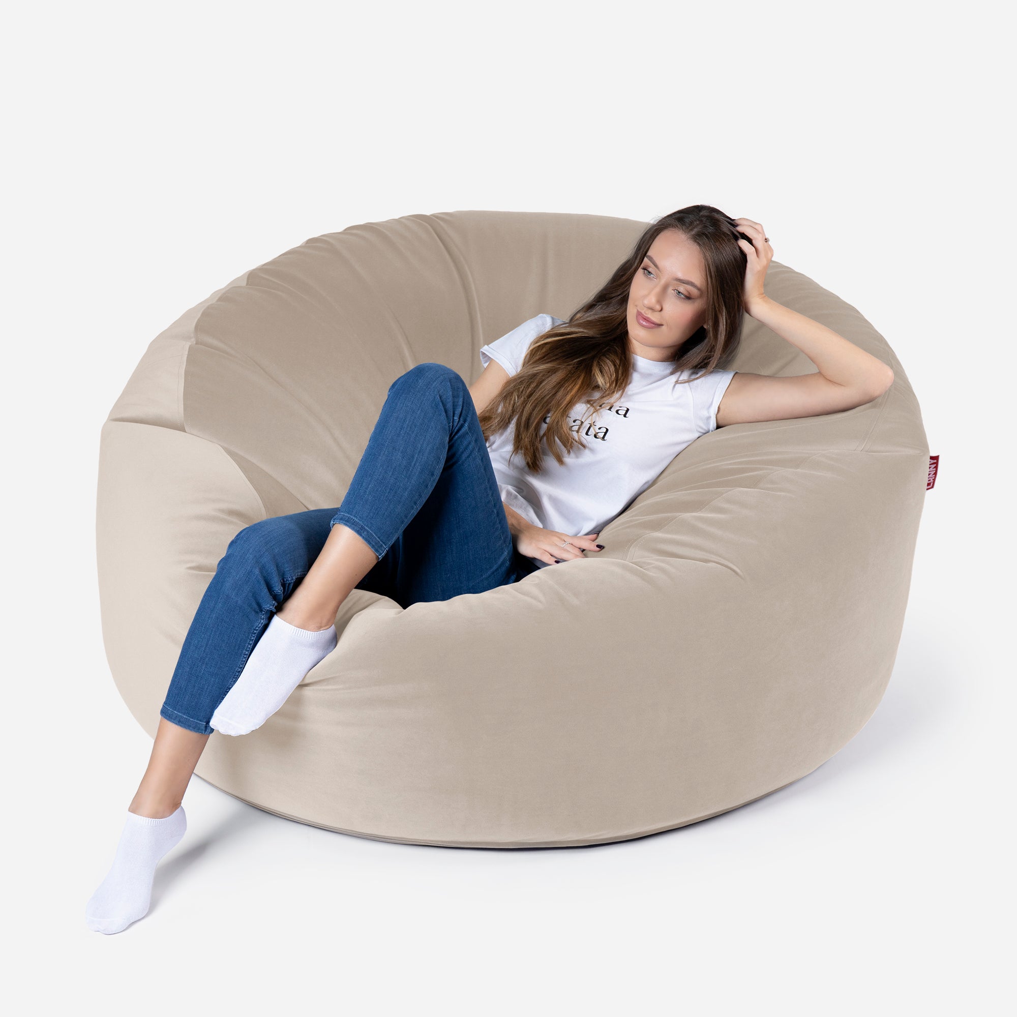 Original Large Velvet Beige Bean Bag - Lanny Beanbag - Bean Bag Chairs