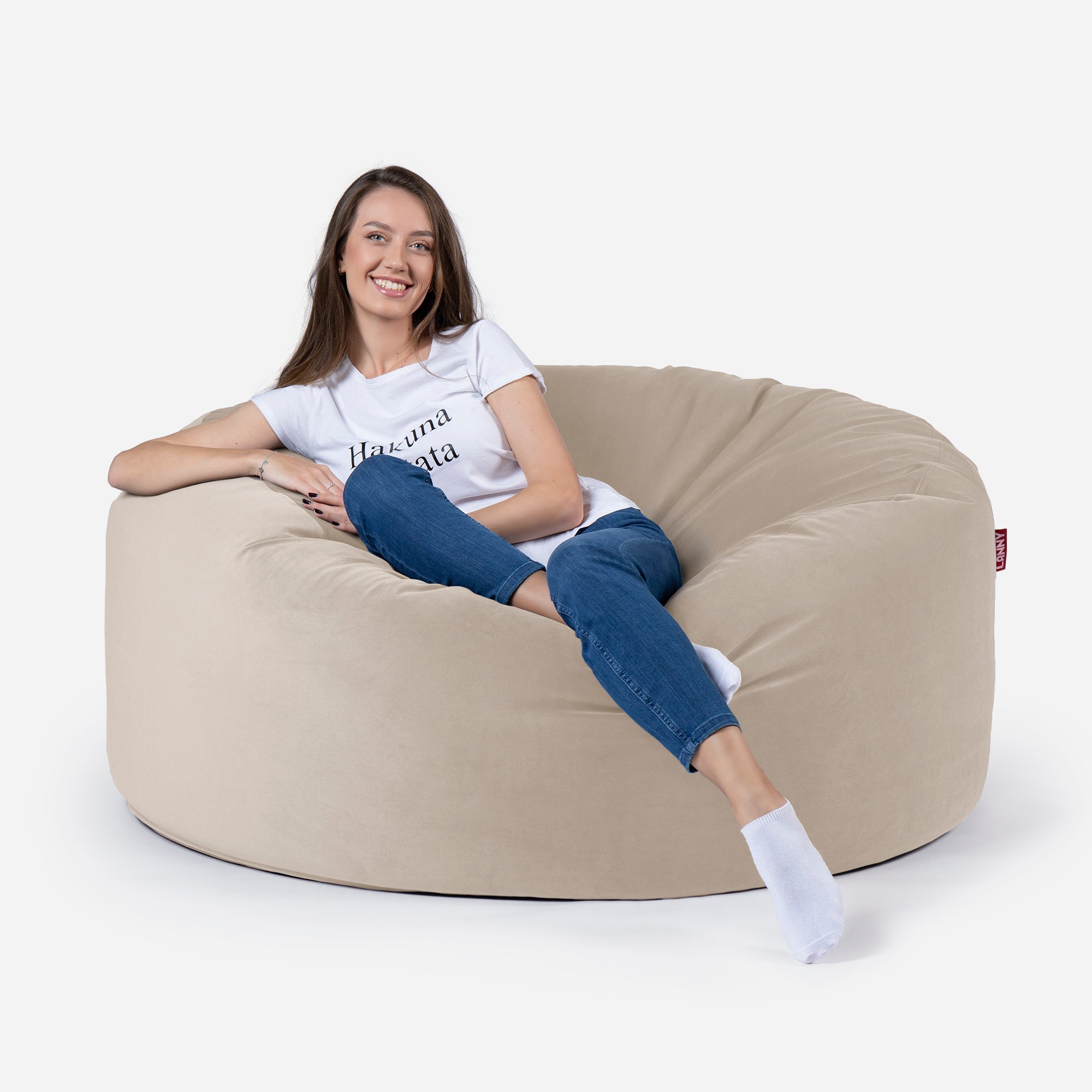 Original Large Velvet Beige Bean Bag - Lanny Beanbag - Bean Bag Chairs