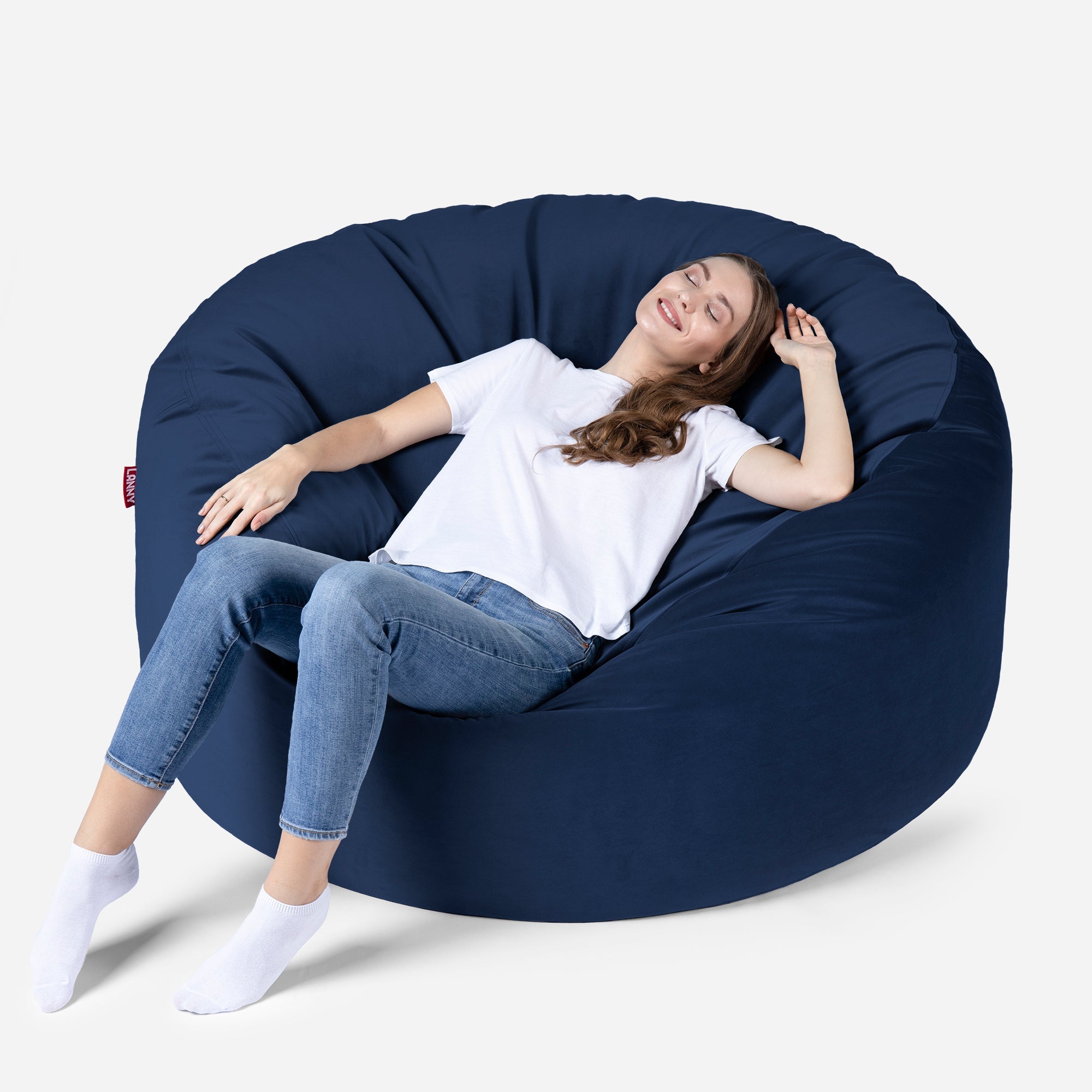 Original Large Velvet Blue Bean Bag - Lanny Beanbag - Bean Bag Chairs