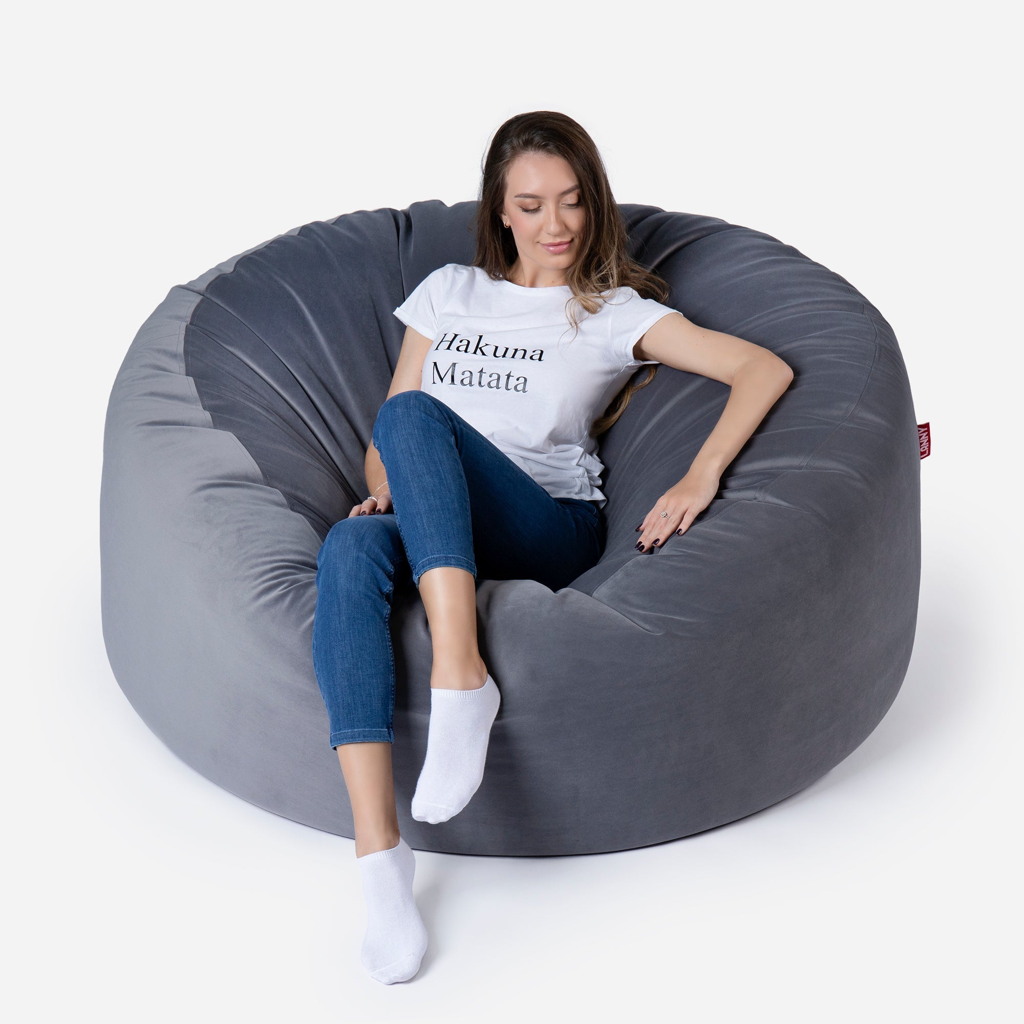 Original Large Velvet Gray Bean bag - Lanny Beanbag - Bean Bag Chairs