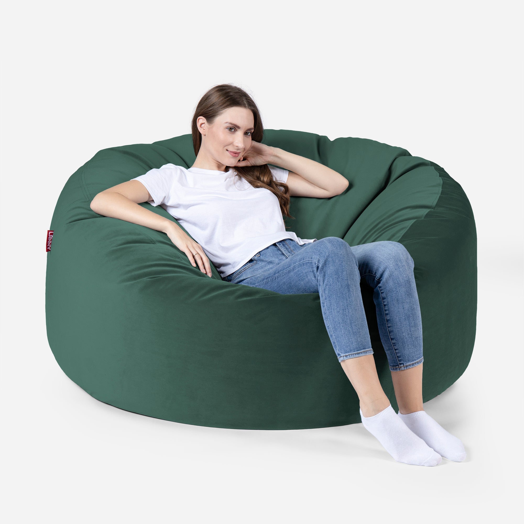 Original Large Velvet Green Bean Bag - Lanny Beanbag - Bean Bag Chairs