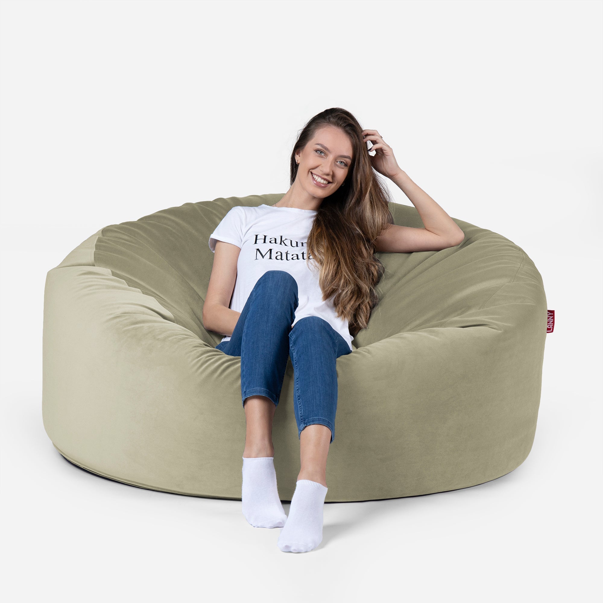 Original Large Velvet Khaki Bean Bag - Lanny Beanbag - Bean Bag Chairs