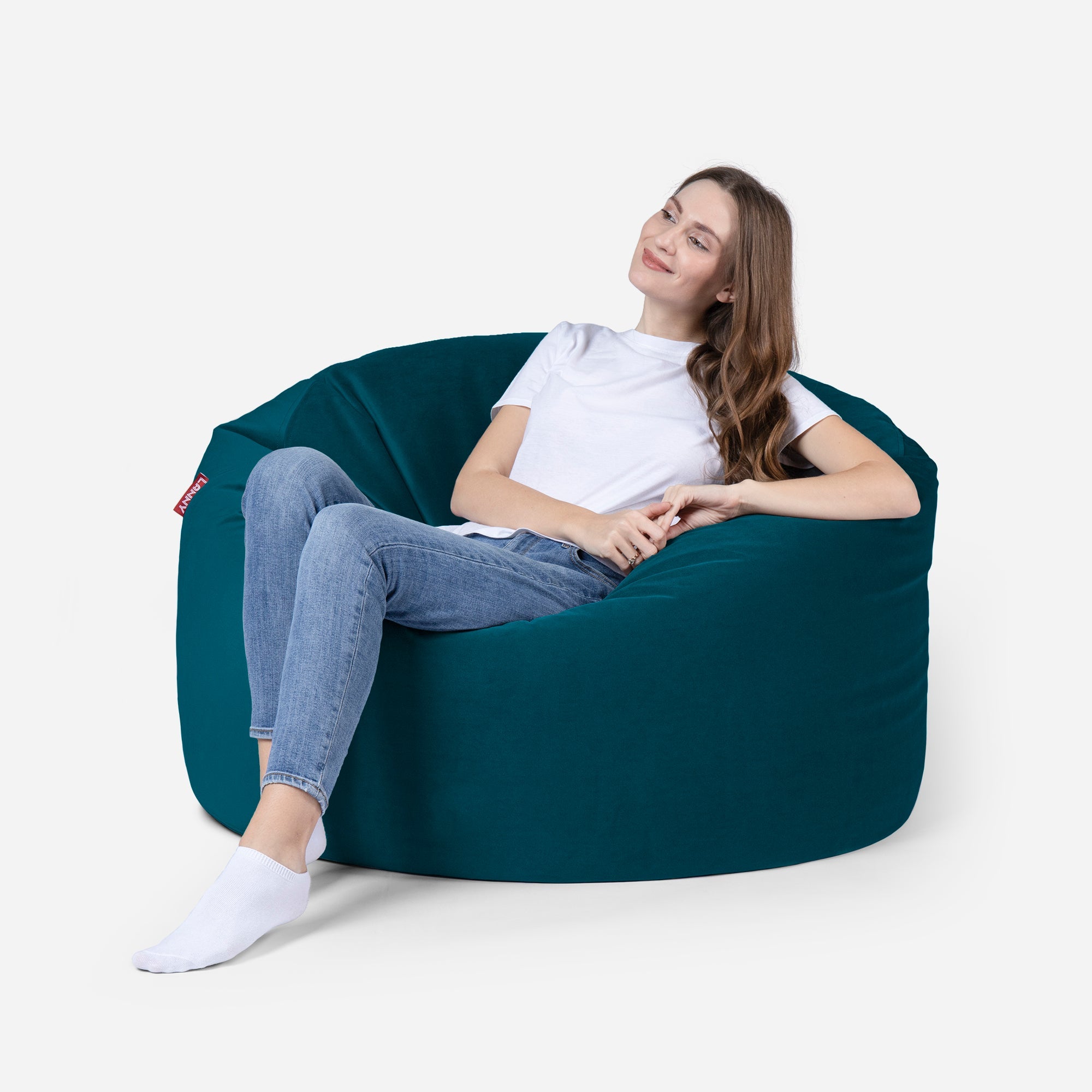 Original Medium Velvet Aqua Bean bag - Lanny Beanbag - Bean Bag Chairs