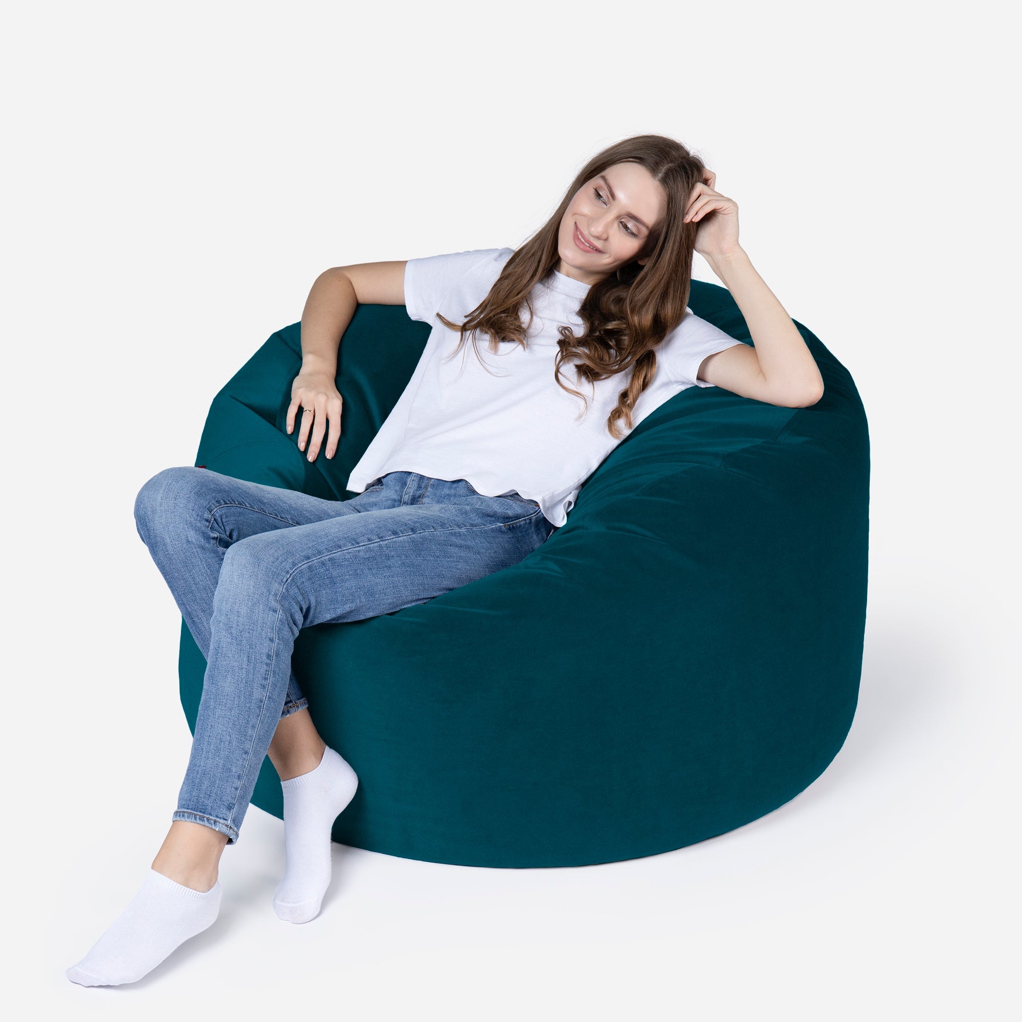 Original Medium Velvet Aqua Bean bag - Lanny Beanbag - Bean Bag Chairs