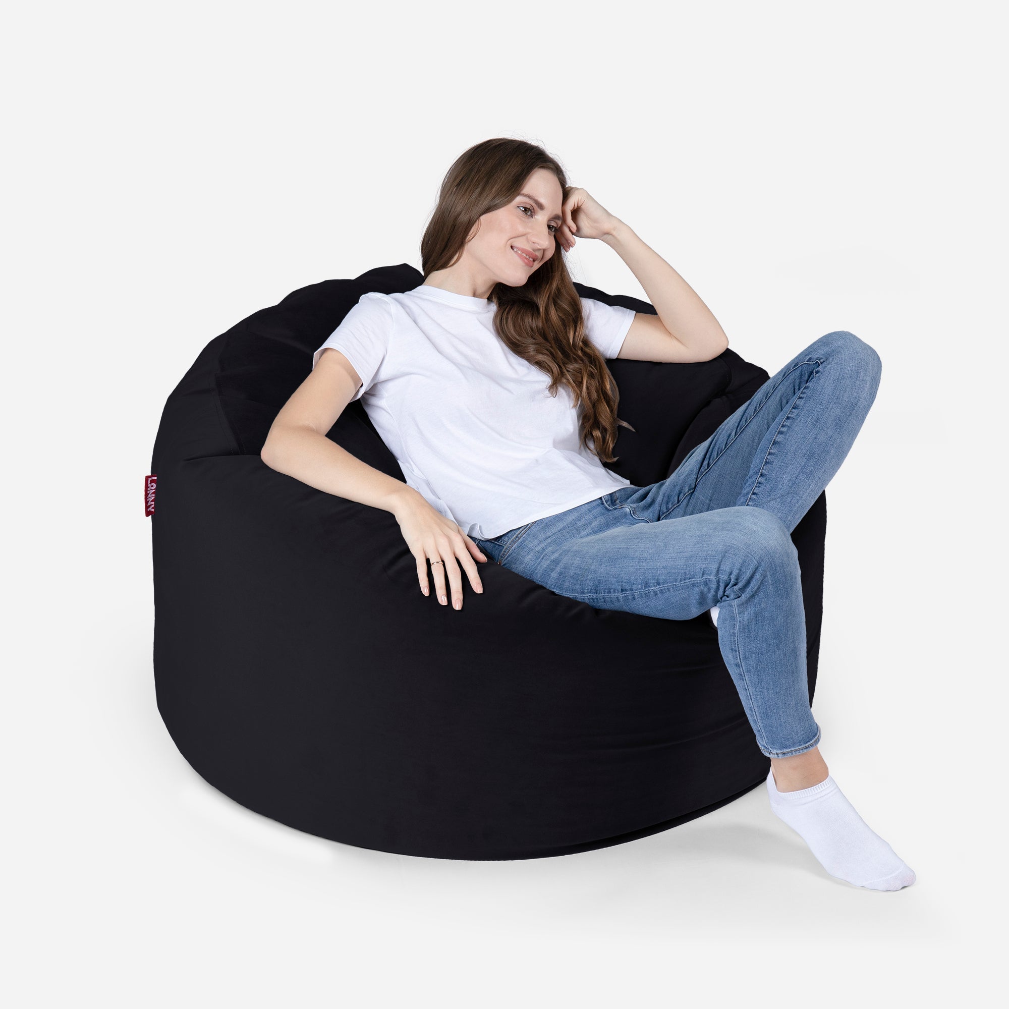 Original Medium Velvet Black Bean Bag - Lanny Beanbag - Bean Bag Chairs