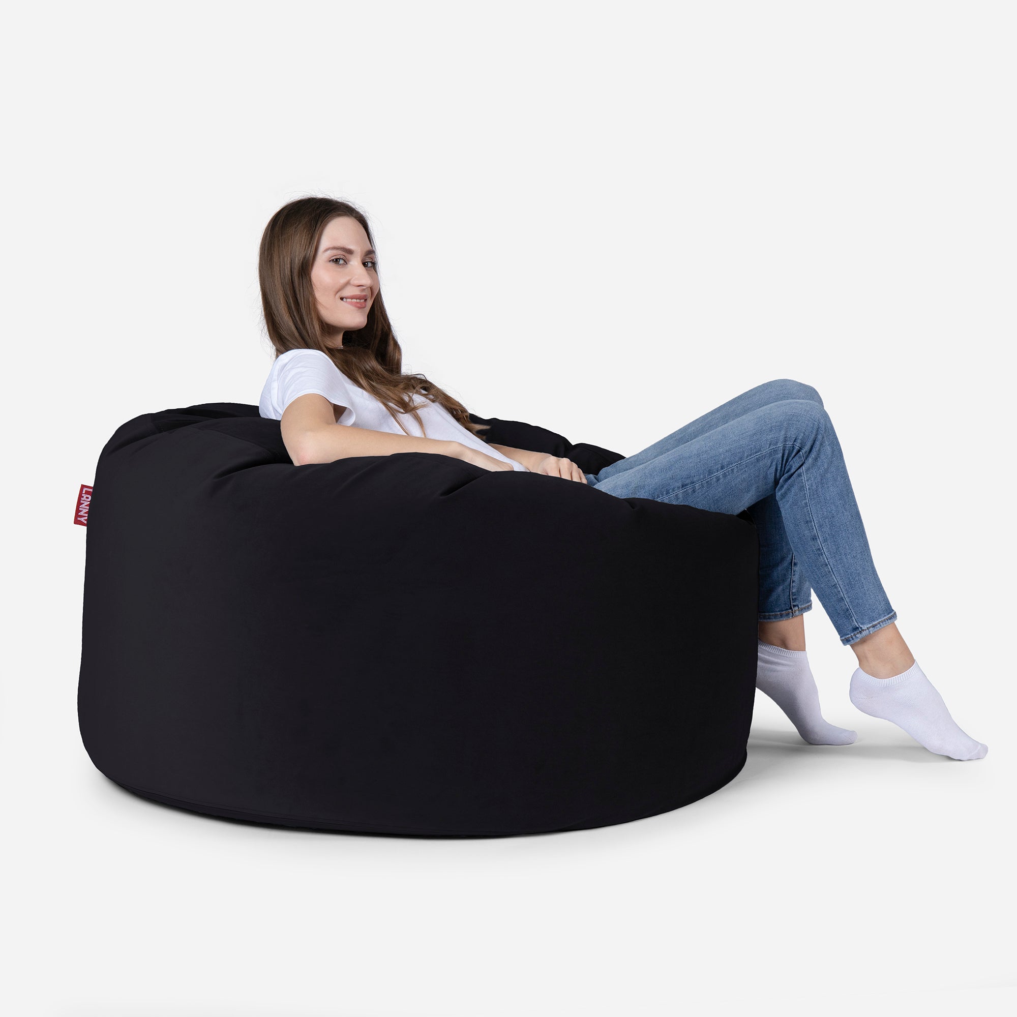 Original Medium Velvet Black Bean Bag - Lanny Beanbag - Bean Bag Chairs