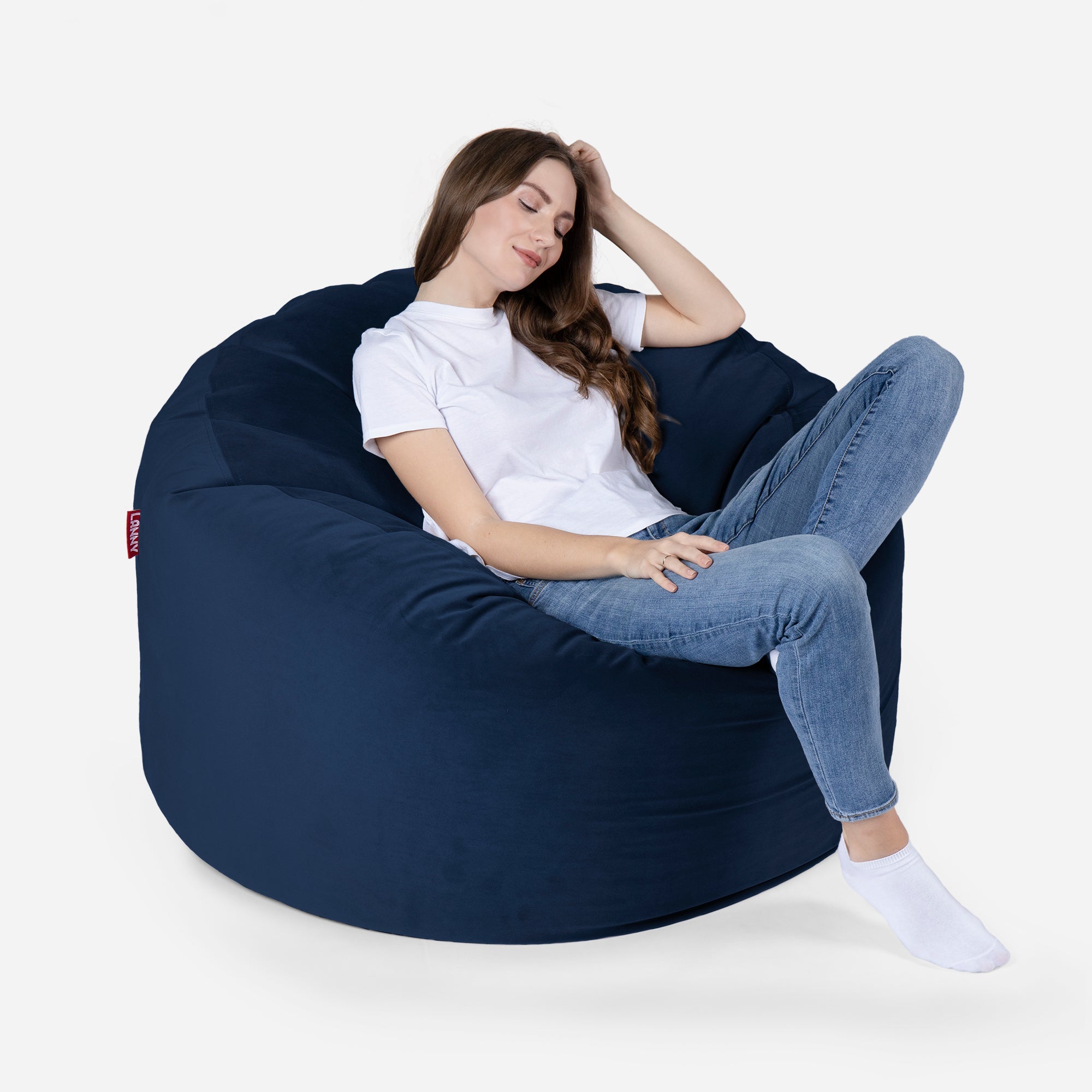 Original Medium Velvet Blue Bean Bag - Lanny Beanbag - Bean Bag Chairs