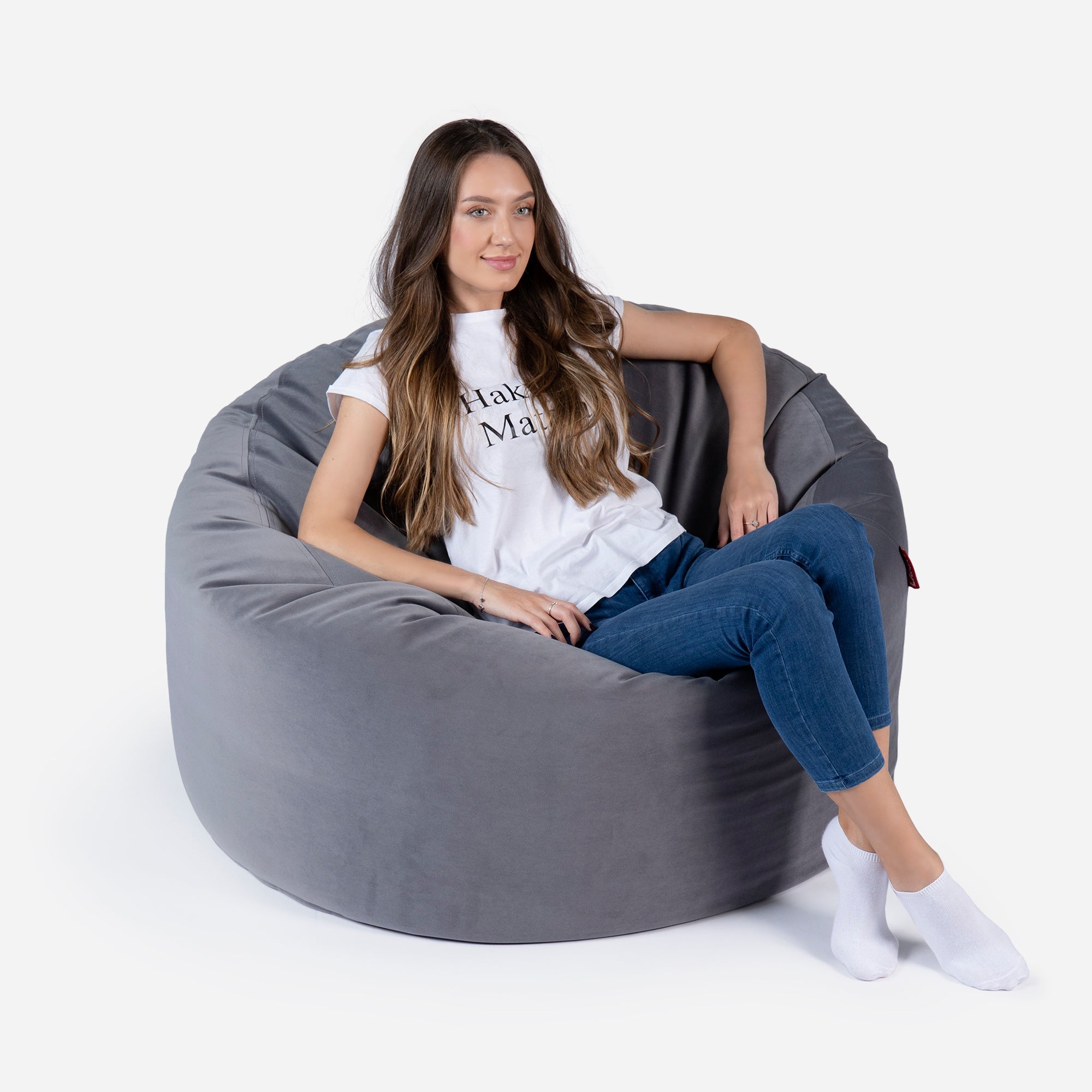 Original Medium Velvet Gray Bean bag - Lanny Beanbag - Bean Bag Chairs