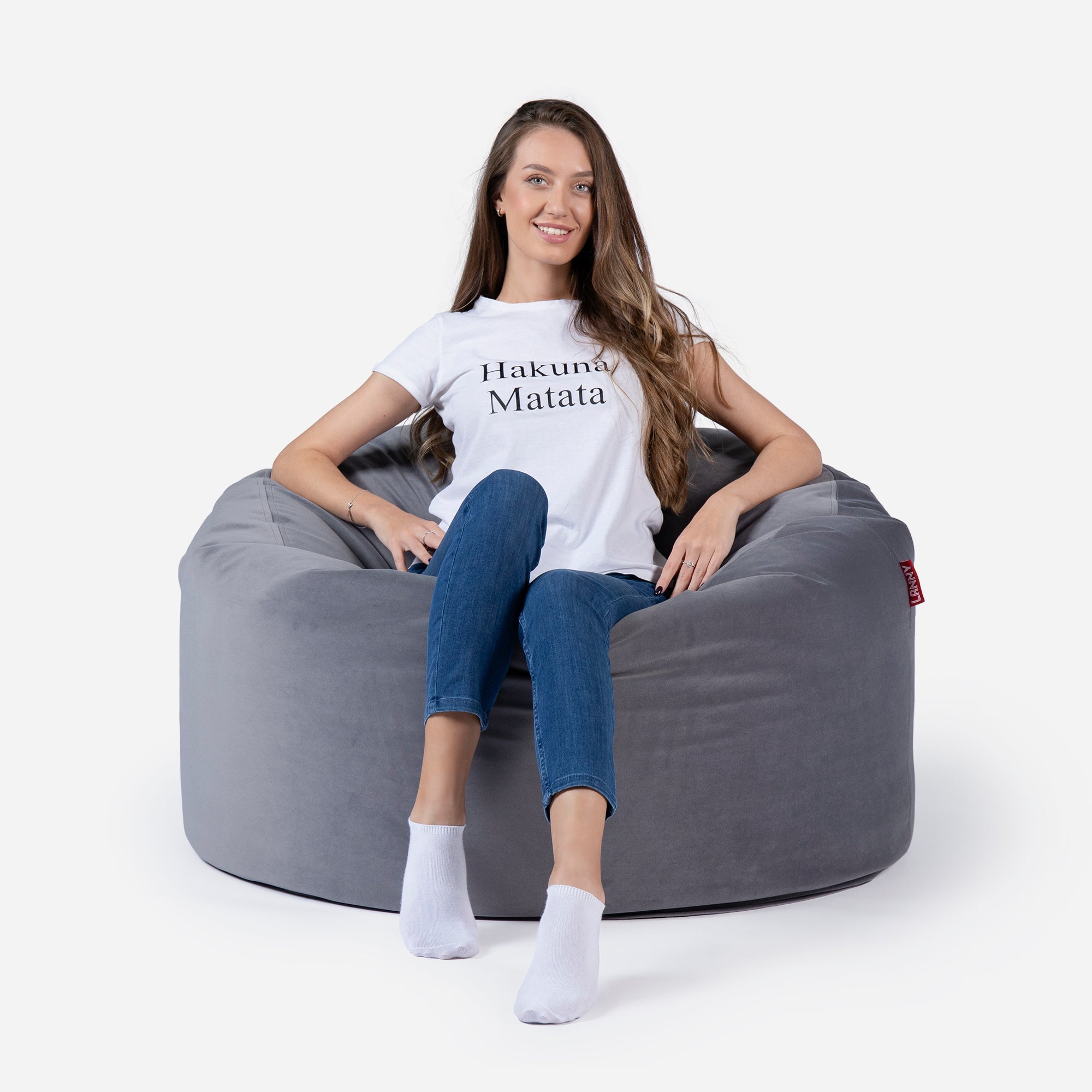 Original Medium Velvet Gray Bean bag - Lanny Beanbag - Bean Bag Chairs