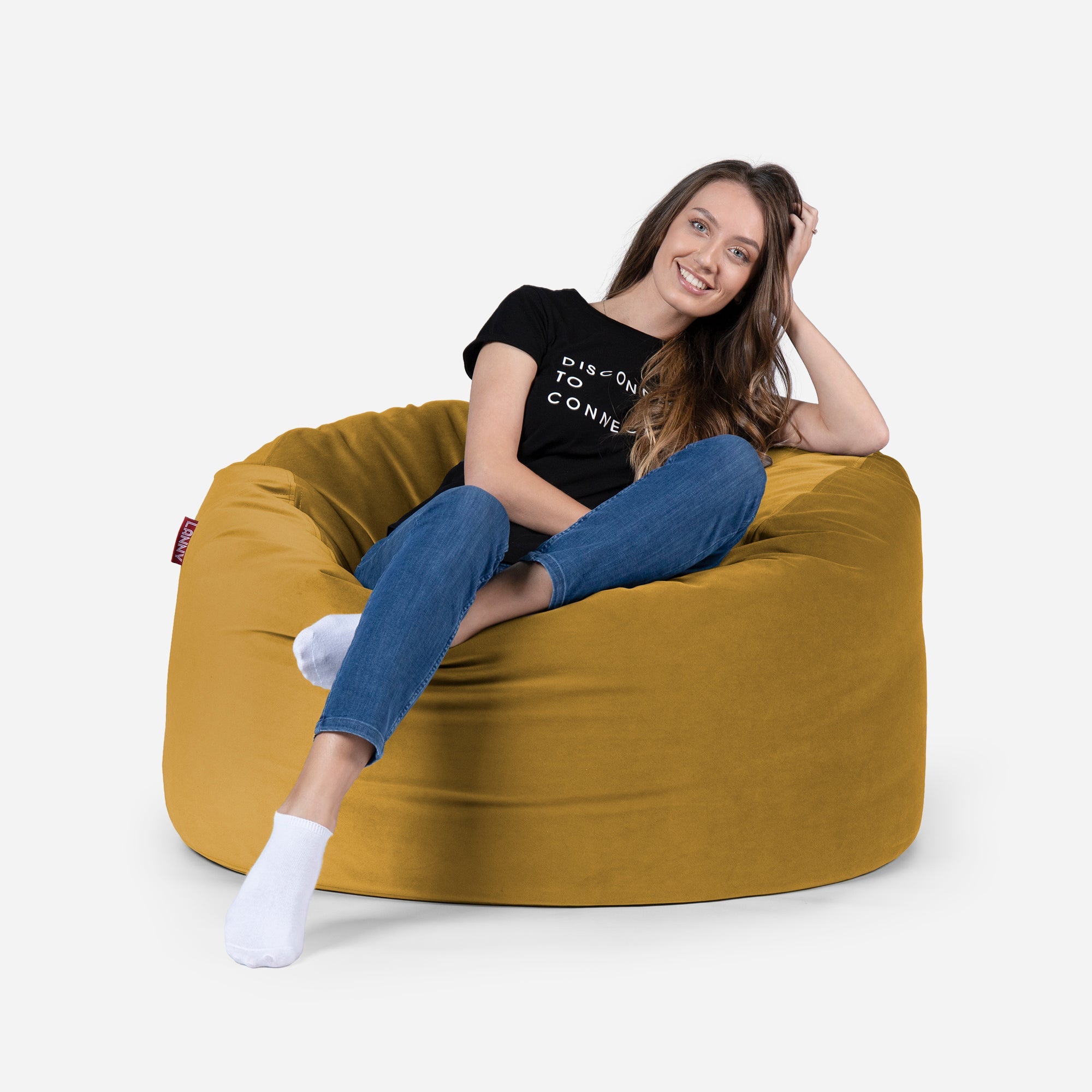 Original Medium Velvet Mustard Bean Bag - Lanny Beanbag - Bean Bag Chairs