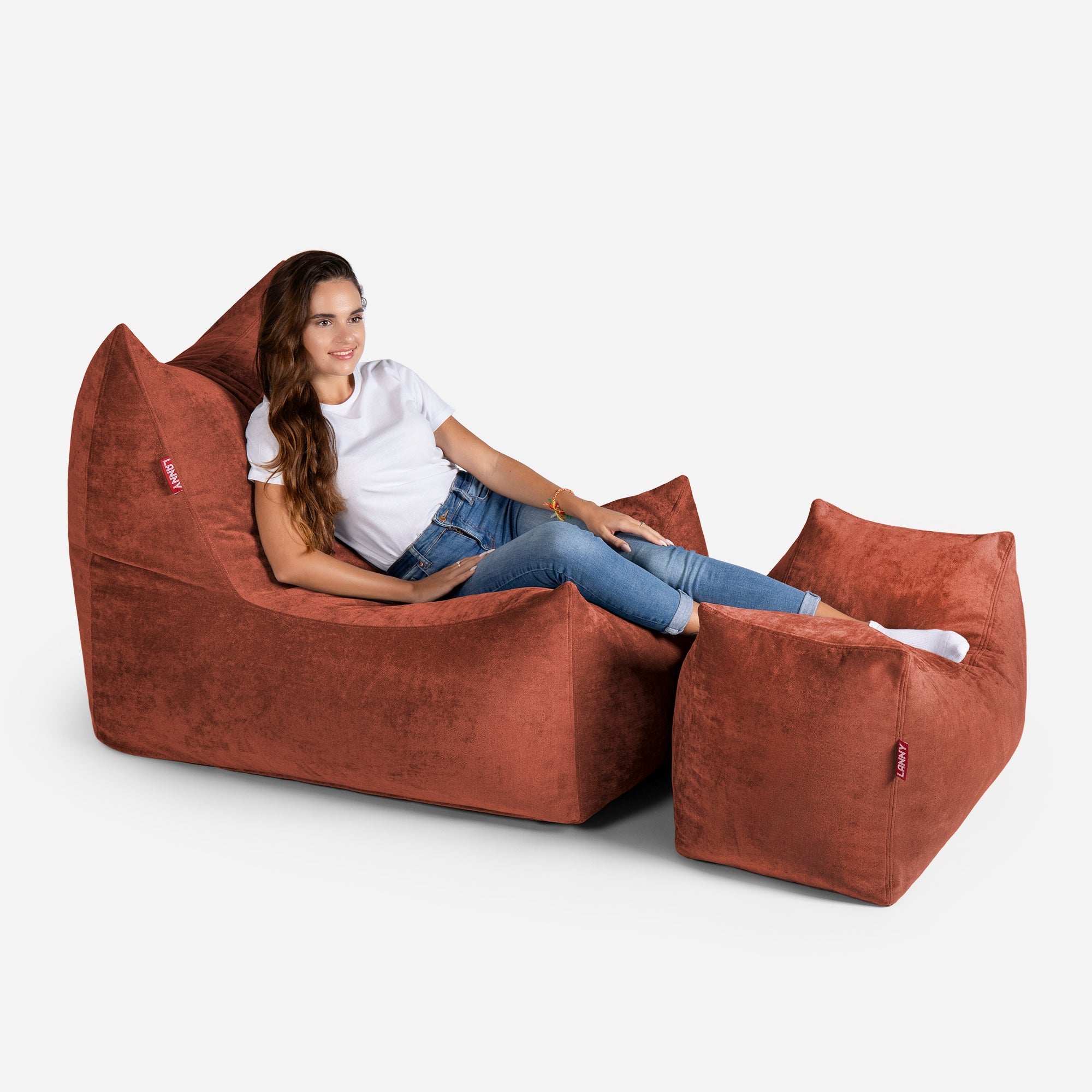 Quadro Aldo Amber Bean bag Chair & Footrest Set - Lanny Beanbag - Bean Bag Chairs