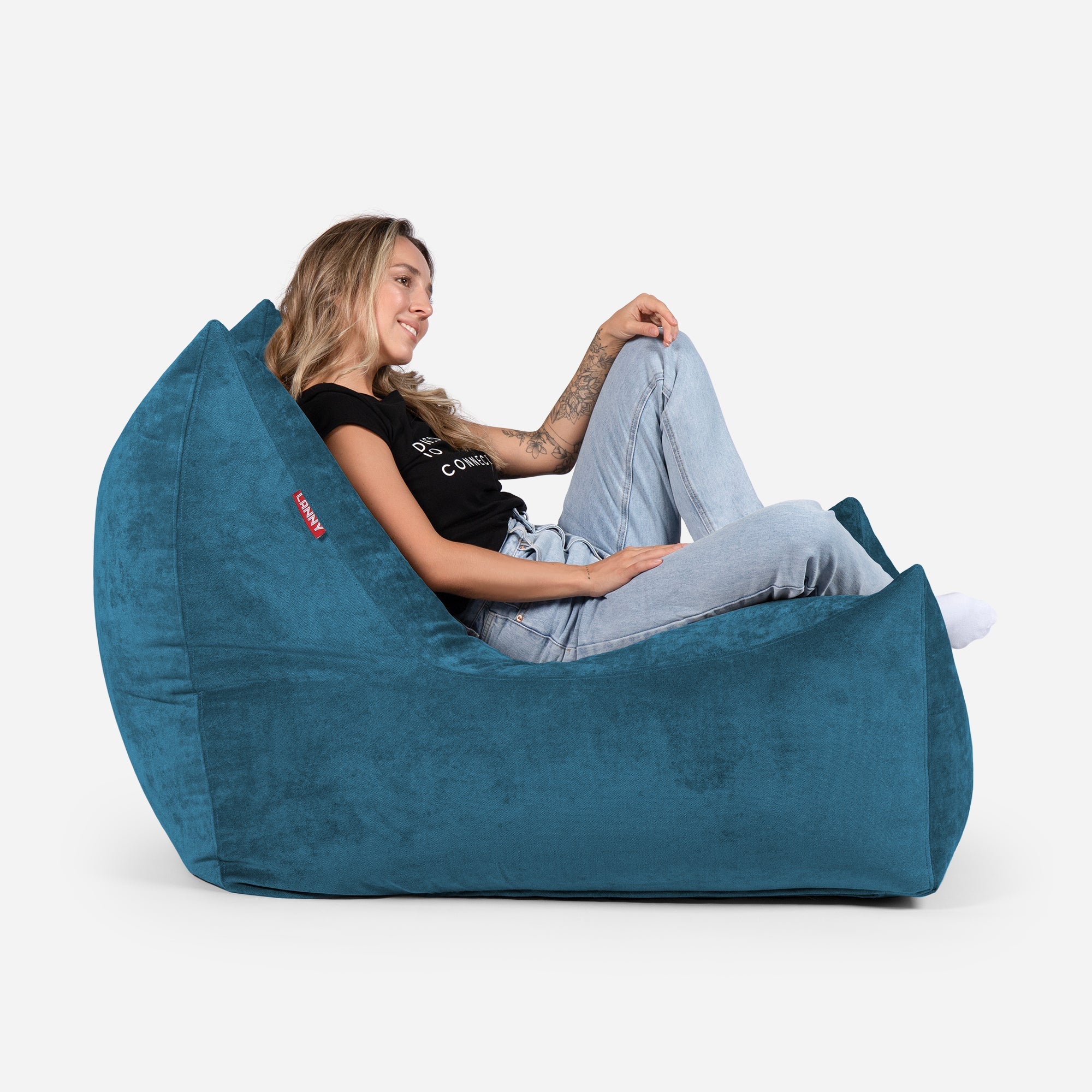 Quadro Aldo Aqua Bean bag Chair & Footrest Set - Lanny Beanbag - Bean Bag Chairs