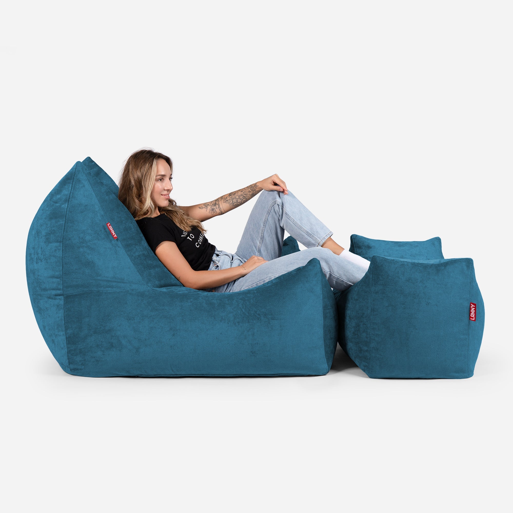 Quadro Aldo Aqua Bean bag Chair & Footrest Set - Lanny Beanbag - Bean Bag Chairs
