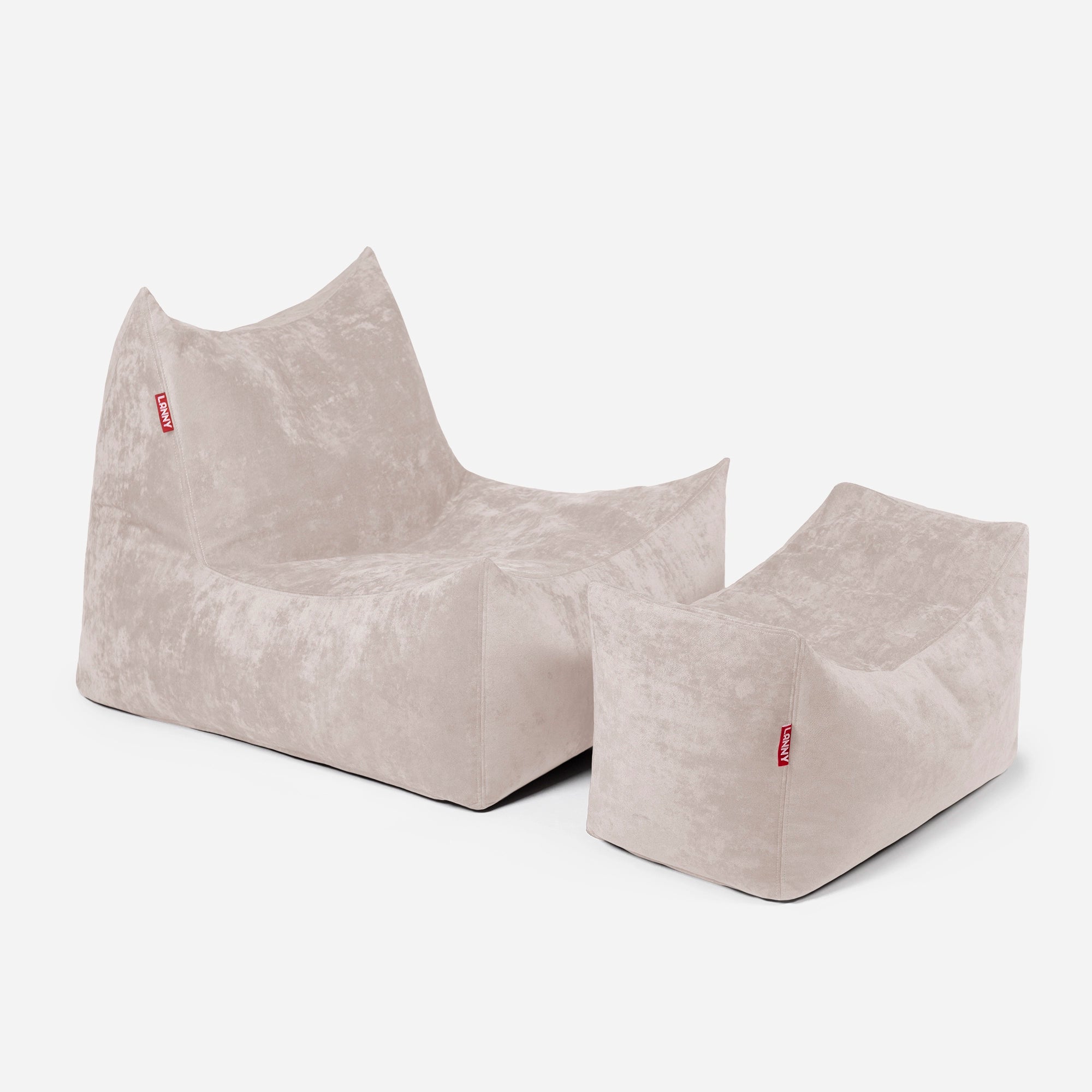 Quadro Aldo Beige Bean bag Chair & Footrest Set - Lanny Beanbag - Bean Bag Chairs
