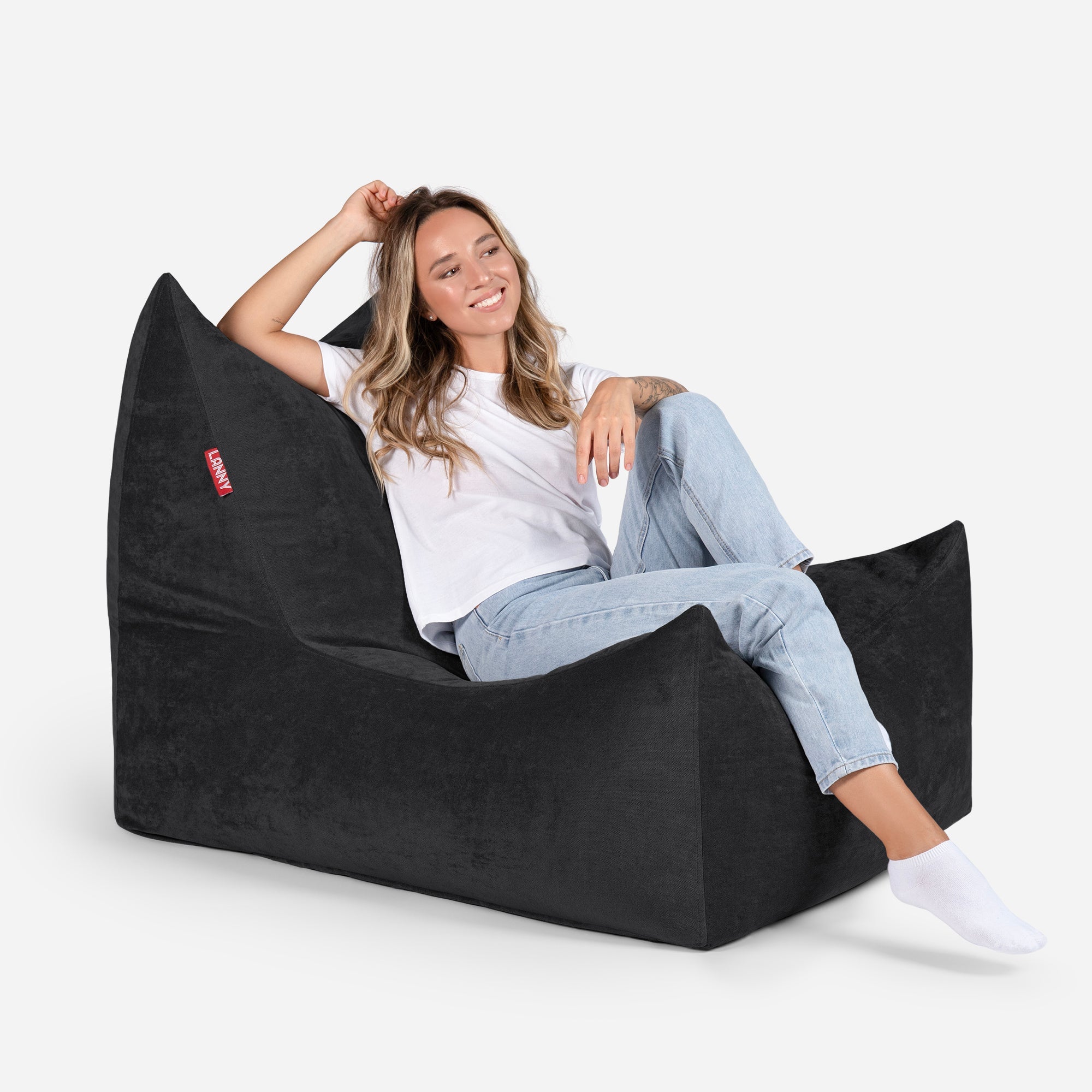Quadro Aldo Black Bean bag Chair & Footrest Set - Lanny Beanbag - Bean Bag Chairs