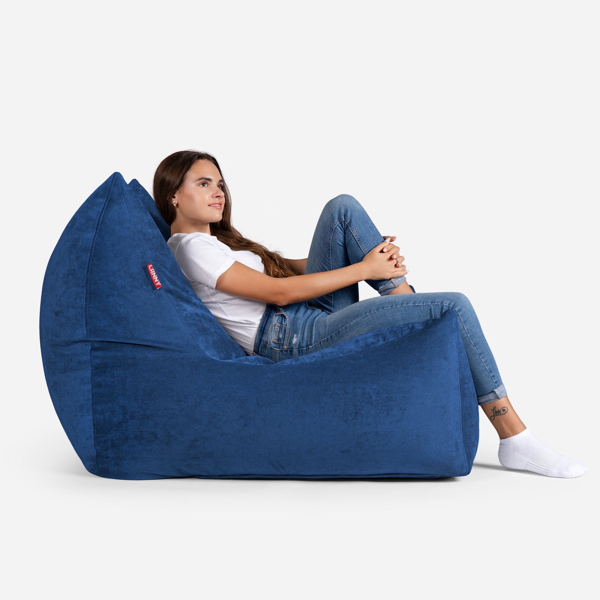 Quadro Aldo Blue Bean bag Chair & Footrest Set - Lanny Beanbag - Bean Bag Chairs