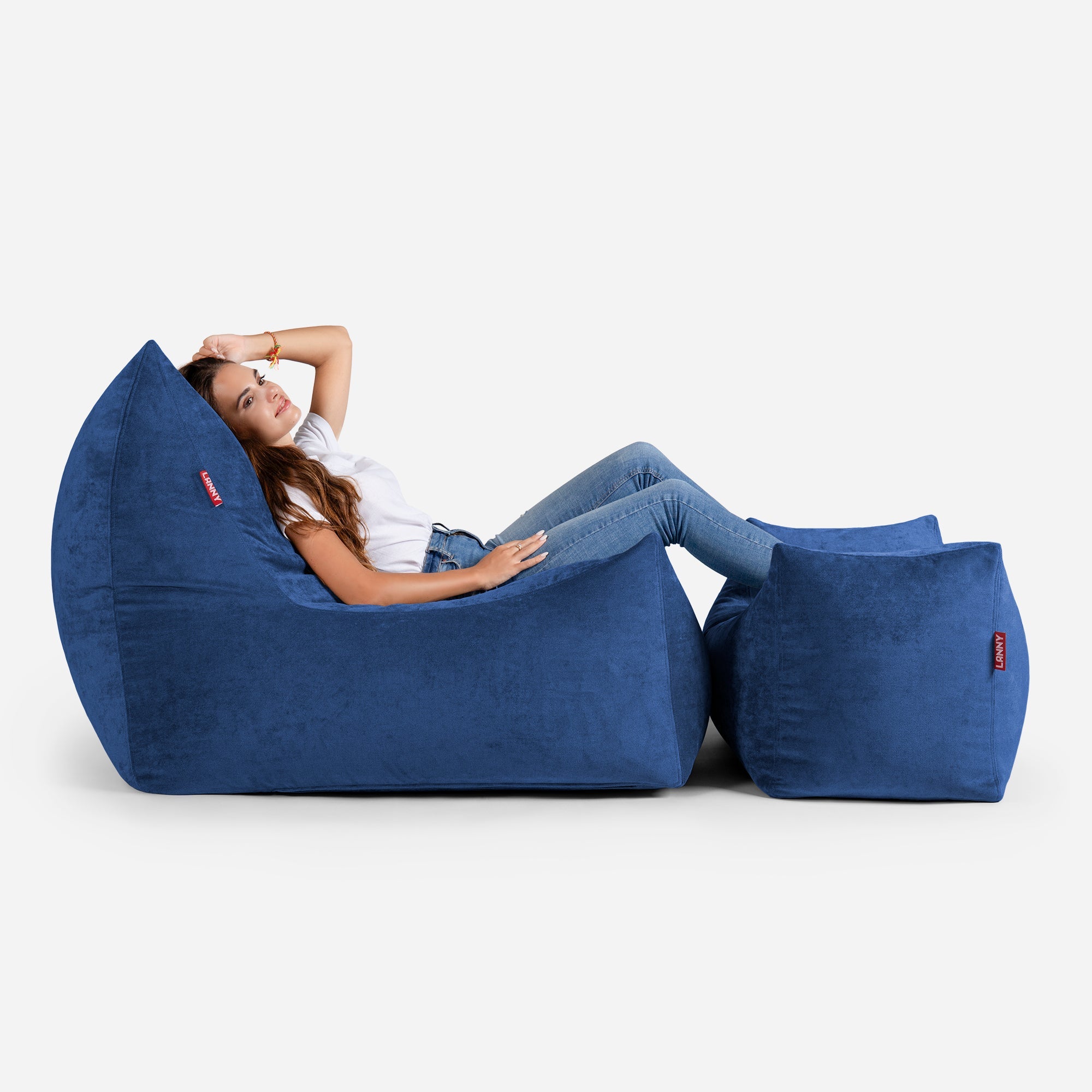 Quadro Aldo Blue Bean bag Chair & Footrest Set - Lanny Beanbag - Bean Bag Chairs