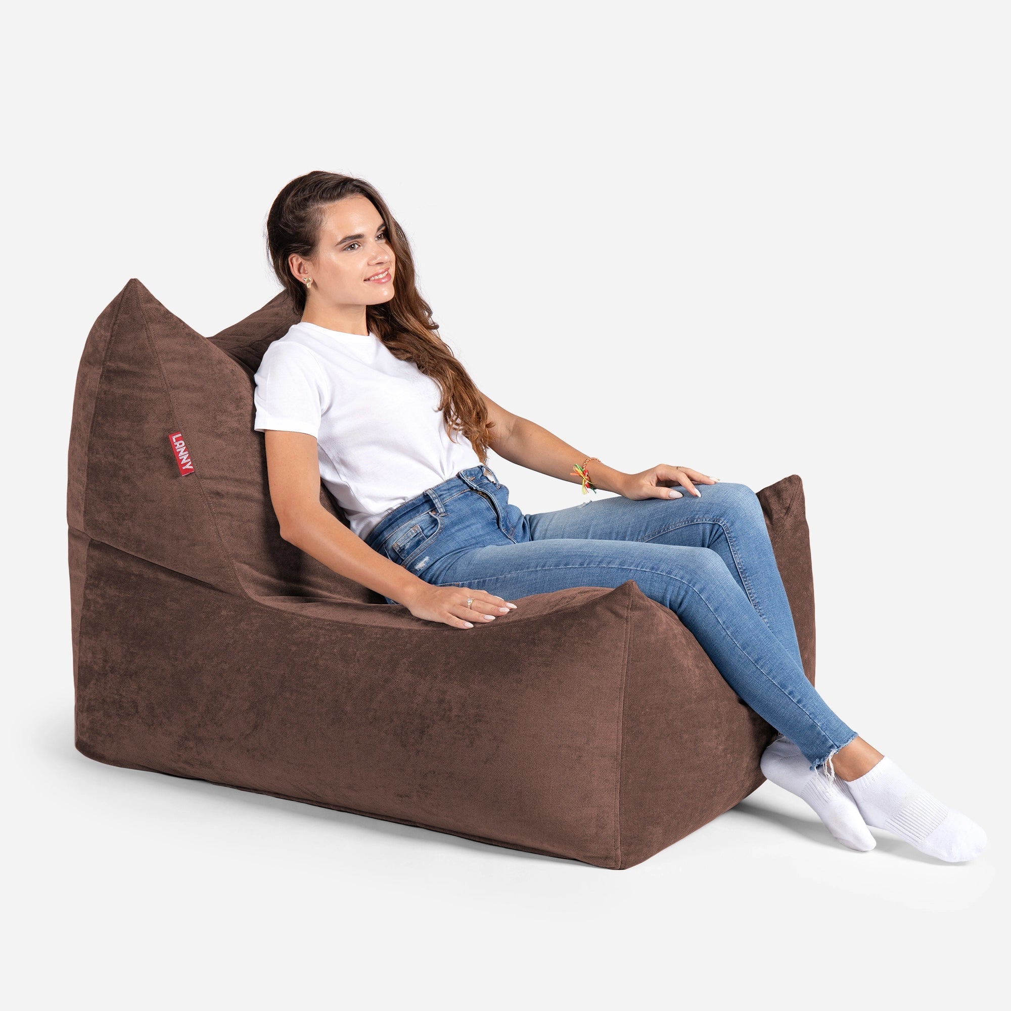 Quadro Aldo Brown Bean bag Chair & Footrest Set - Lanny Beanbag - Bean Bag Chairs