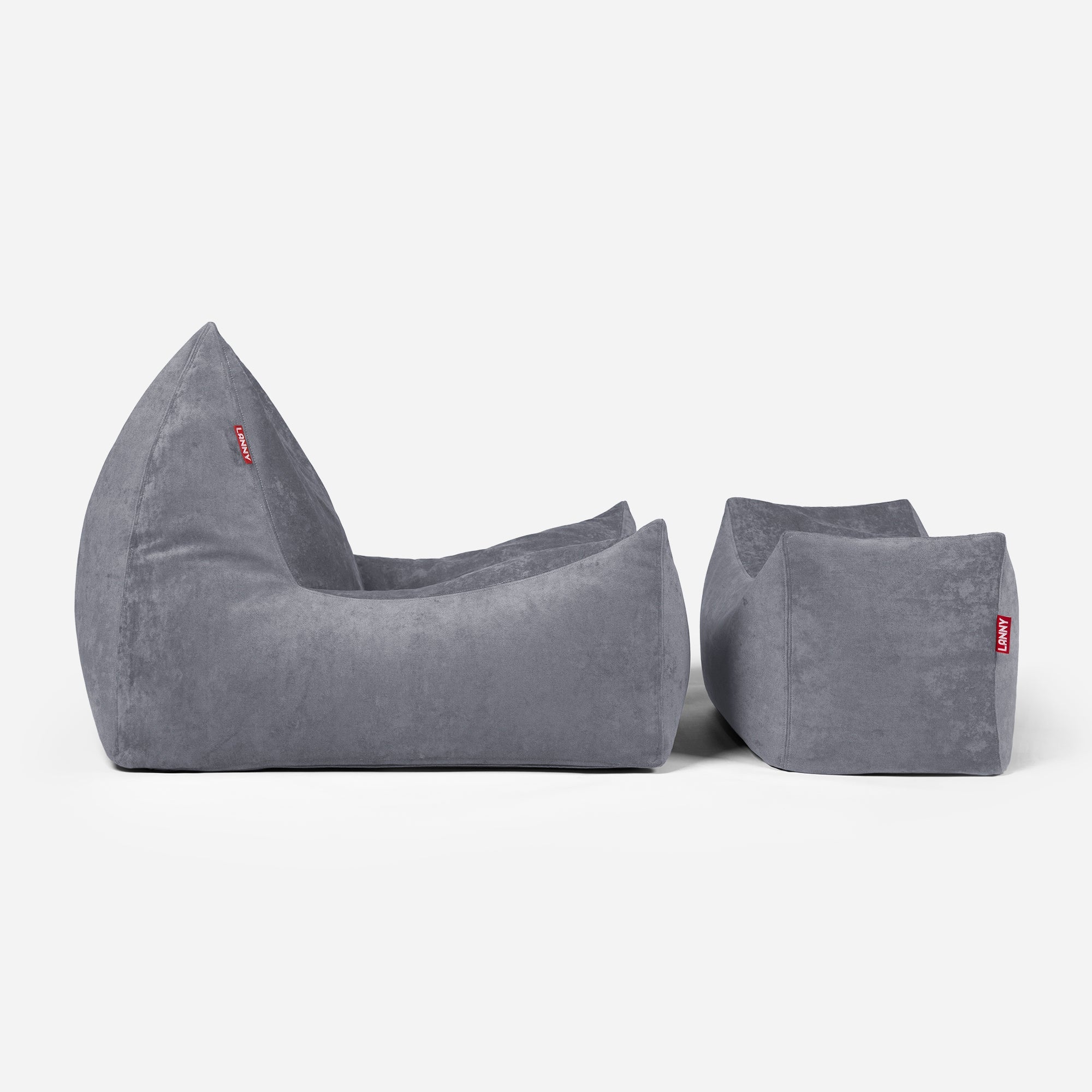 Quadro Aldo Gray Bean bag Chair & Footrest Set - Lanny Beanbag - Bean Bag Chairs