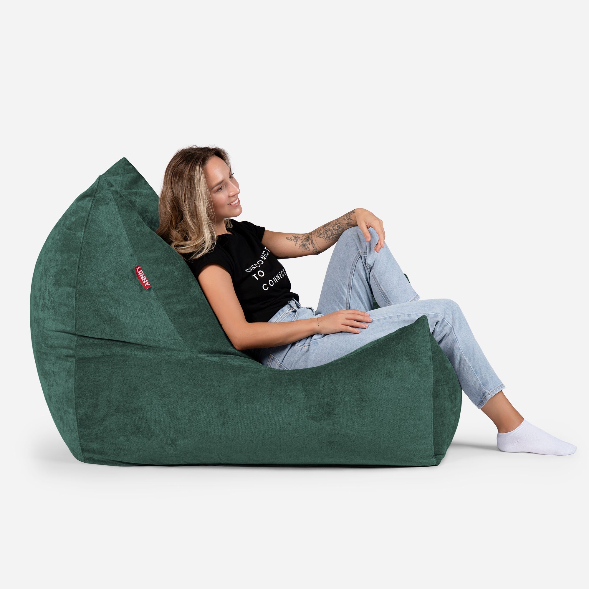 Quadro Aldo Green Bean bag Chair & Footrest Set - Lanny Beanbag - Bean Bag Chairs