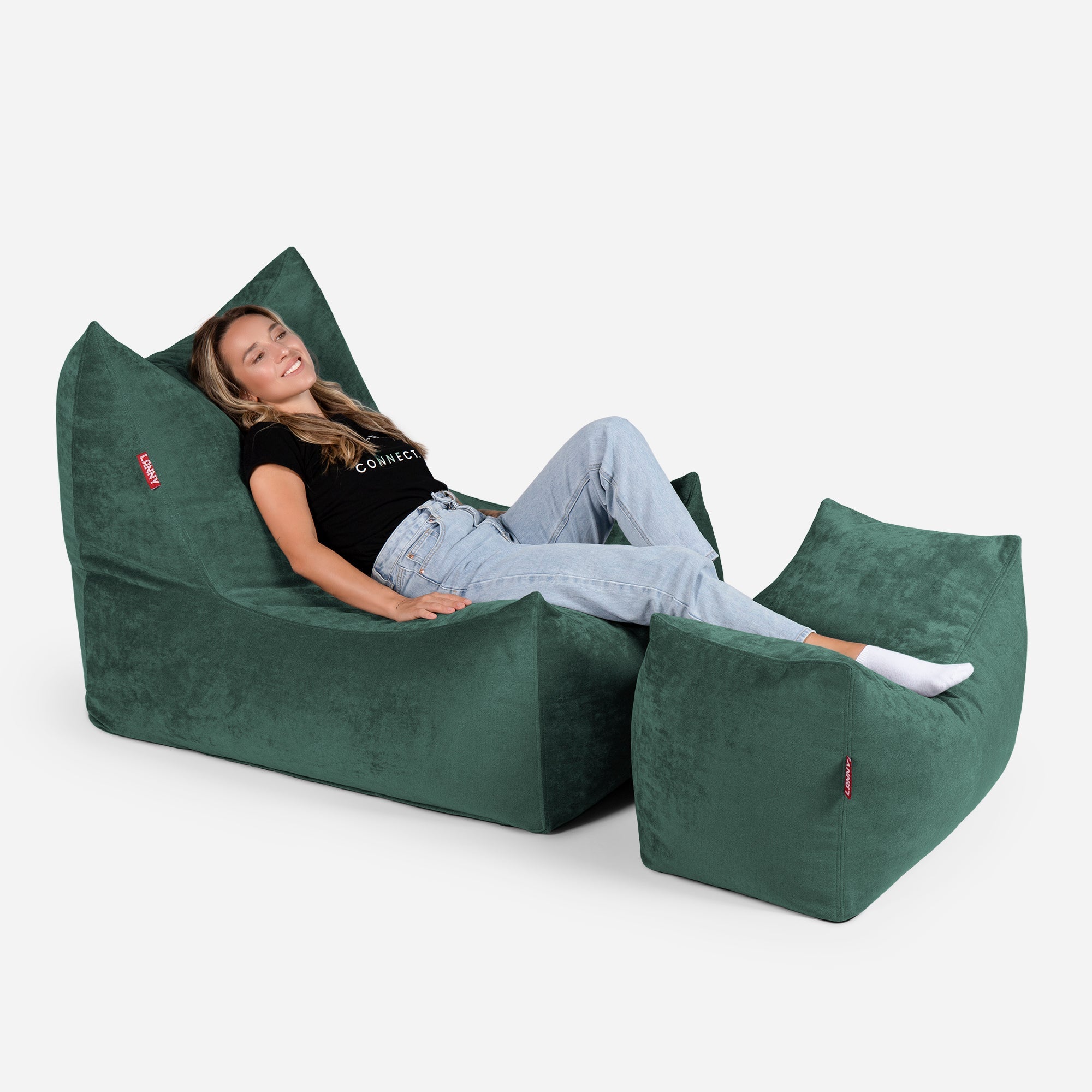 Quadro Aldo Green Bean bag Chair & Footrest Set - Lanny Beanbag - Bean Bag Chairs