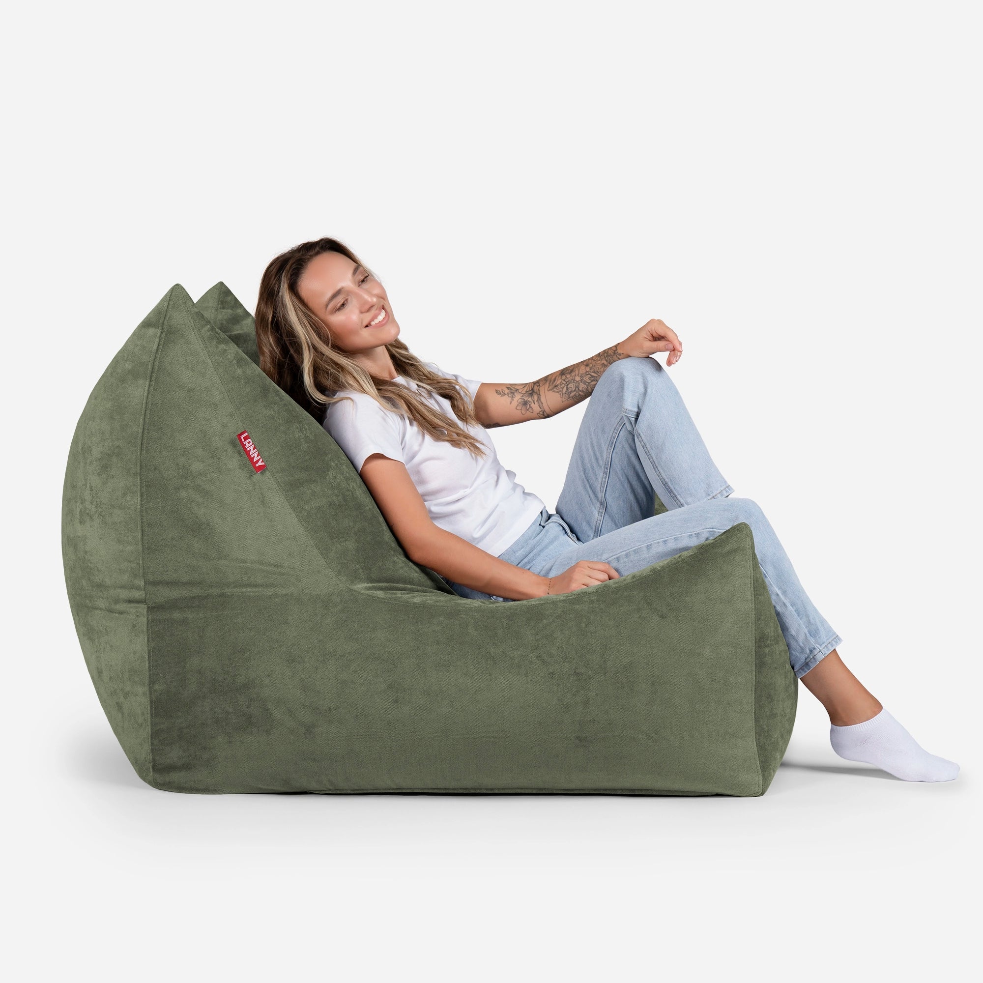 Quadro Aldo Khaki Bean bag Chair & Footrest Set - Lanny Beanbag - Bean Bag Chairs