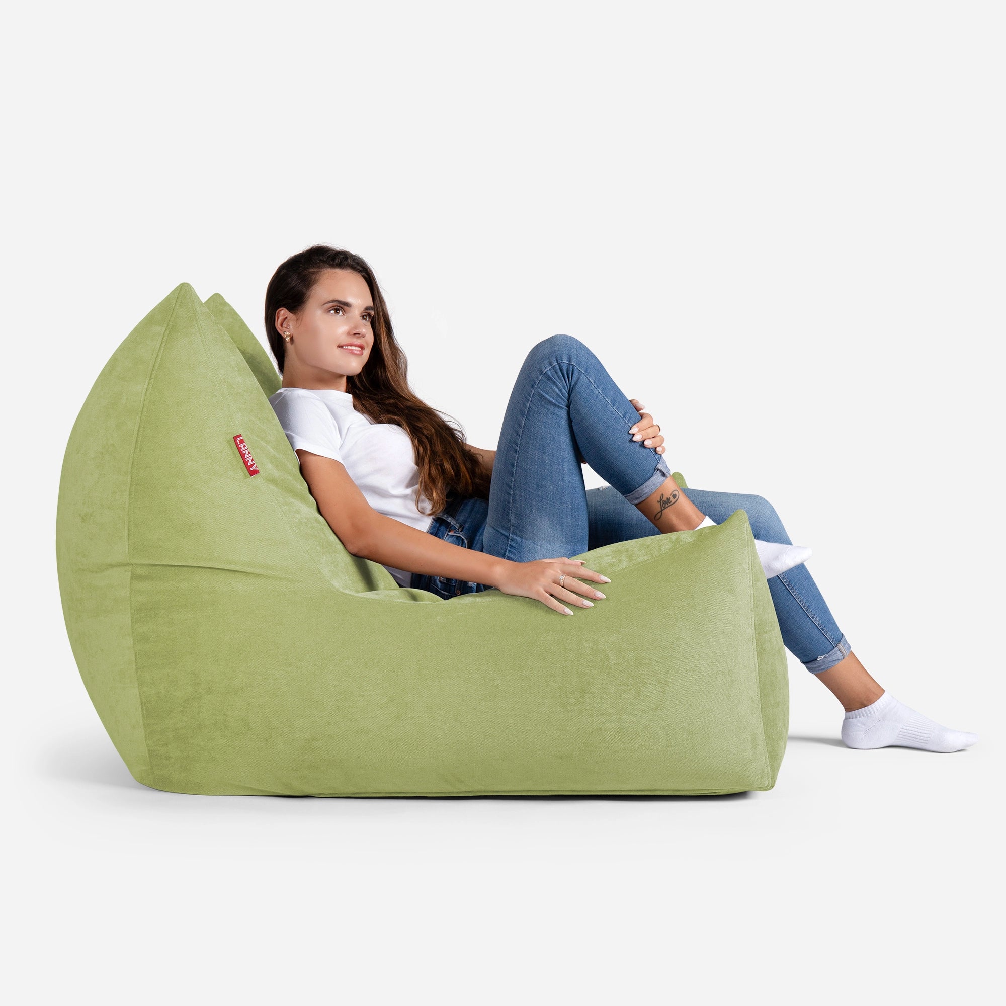 Quadro Aldo Lime Bean bag Chair & Footrest Set - Lanny Beanbag - Bean Bag Chairs