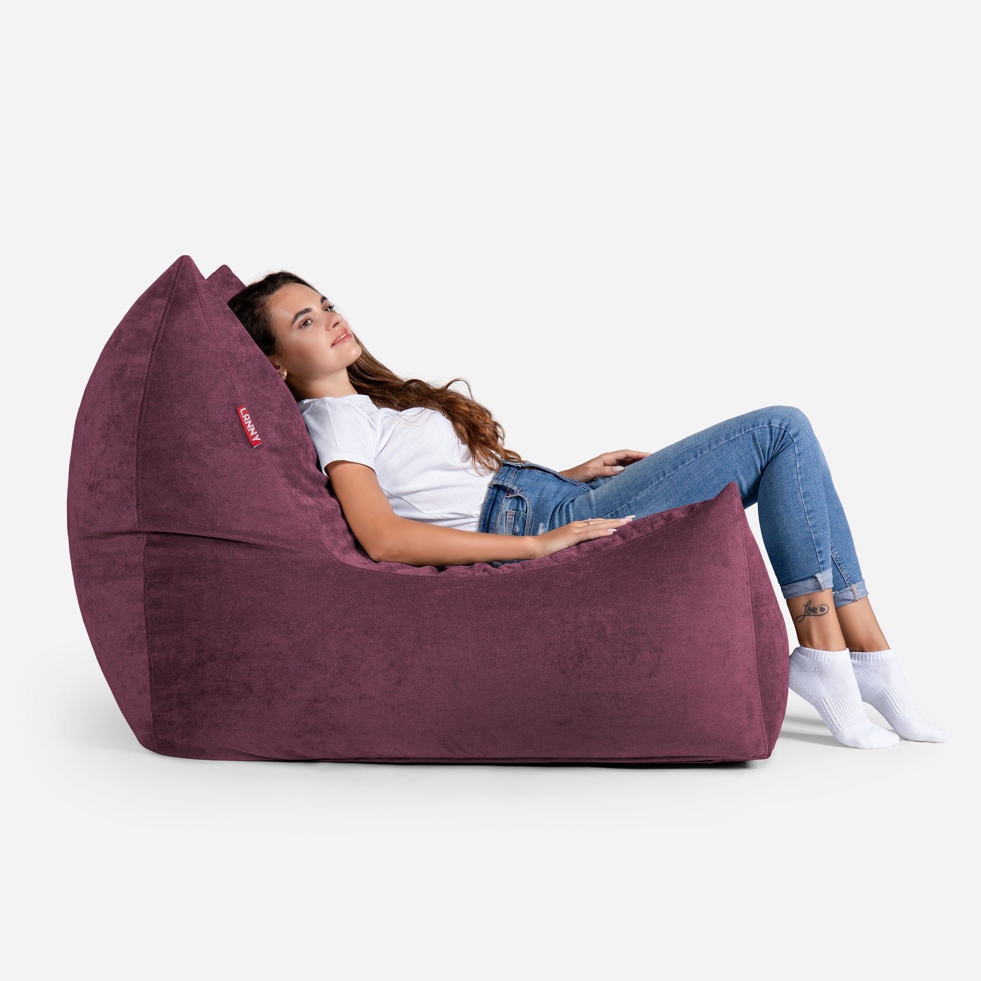 Quadro Aldo Purple Bean bag Chair & Footrest Set - Lanny Beanbag - Bean Bag Chairs