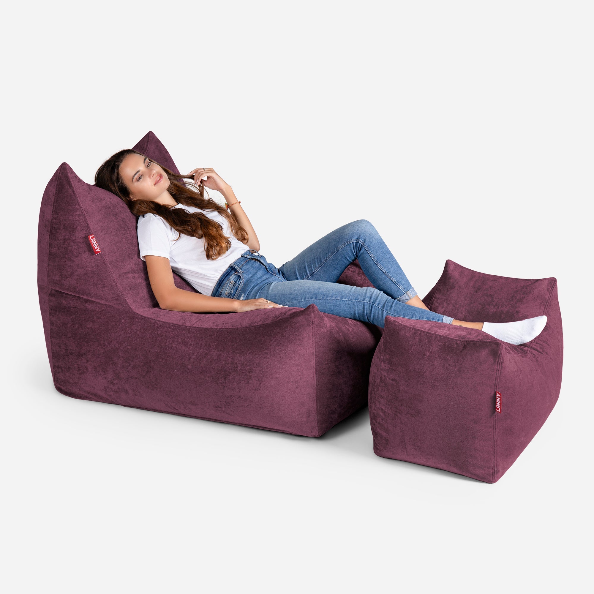 Quadro Aldo Purple Bean bag Chair & Footrest Set - Lanny Beanbag - Bean Bag Chairs
