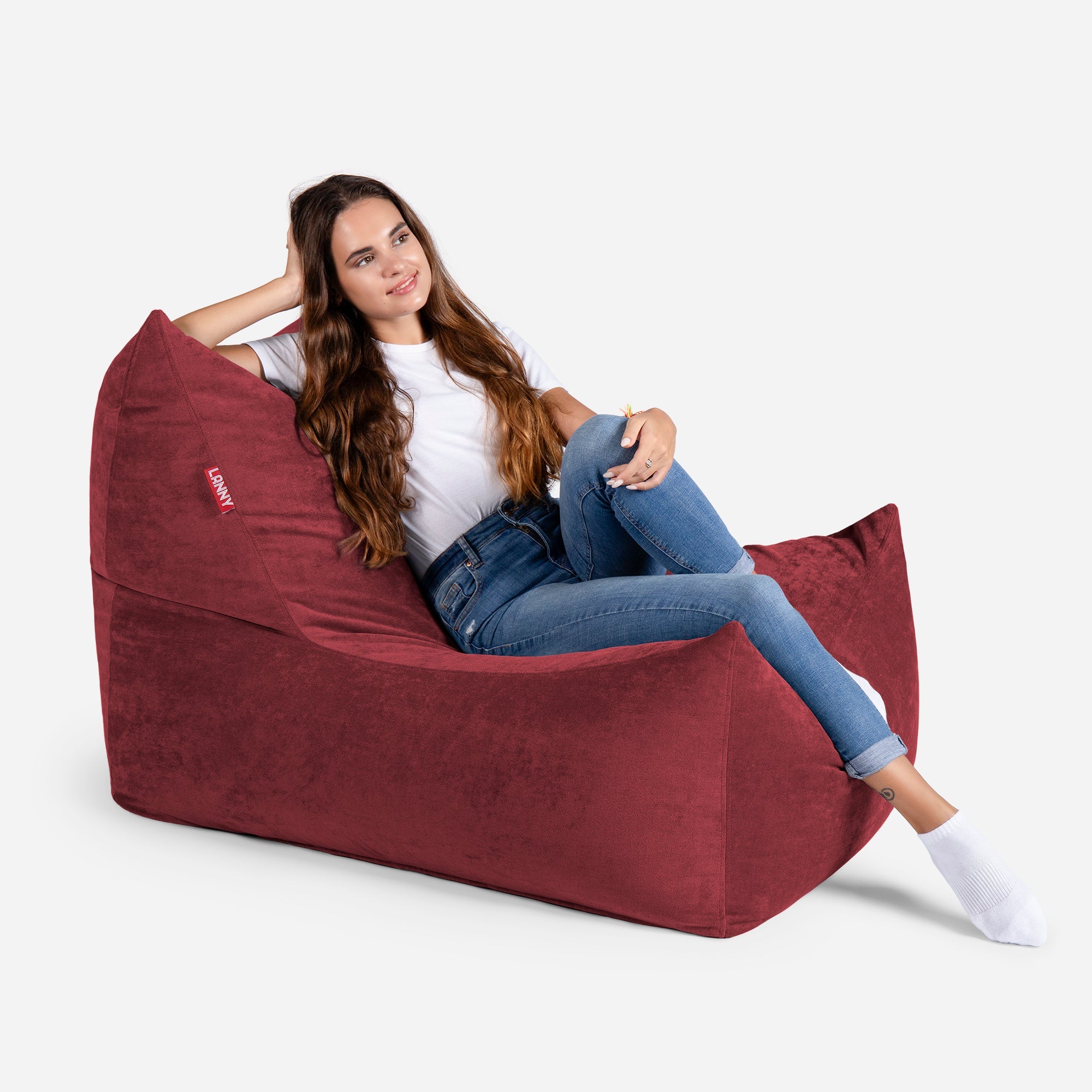 Quadro Aldo Red Bean bag Chair & Footrest Set - Lanny Beanbag - Bean Bag Chairs