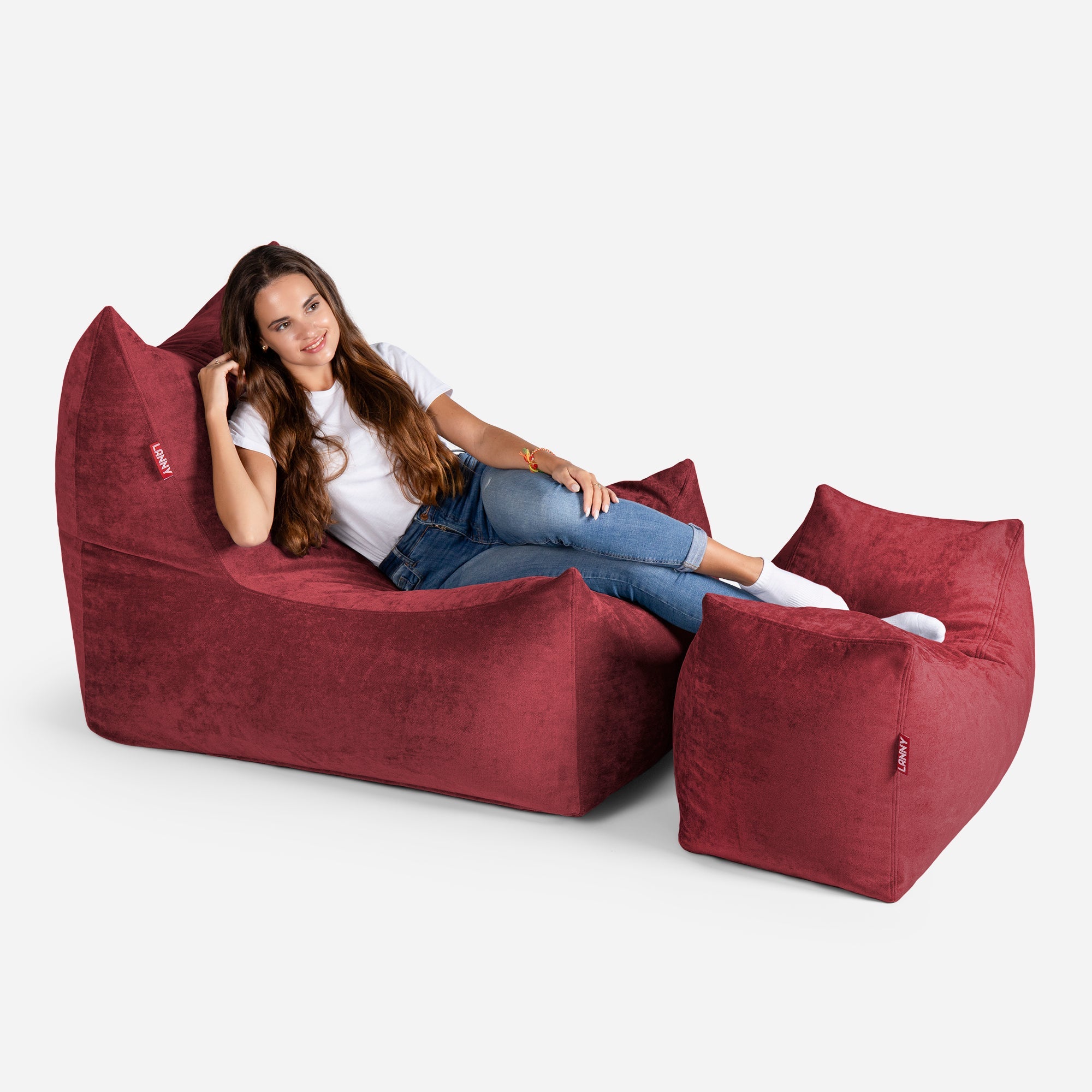 Quadro Aldo Red Bean bag Chair & Footrest Set - Lanny Beanbag - Bean Bag Chairs