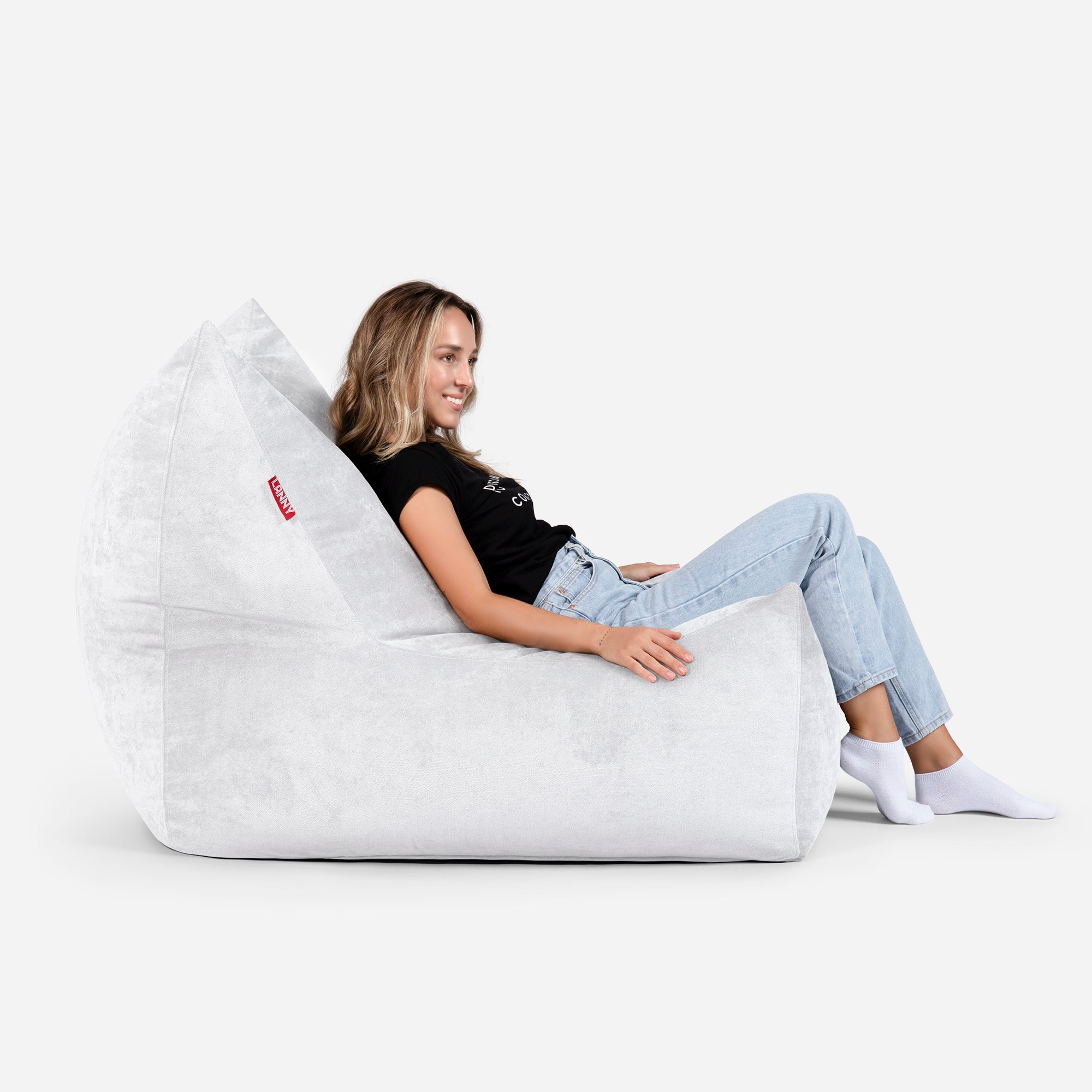 Quadro Aldo White Bean bag Chair & Footrest Set - Lanny Beanbag - Bean Bag Chairs