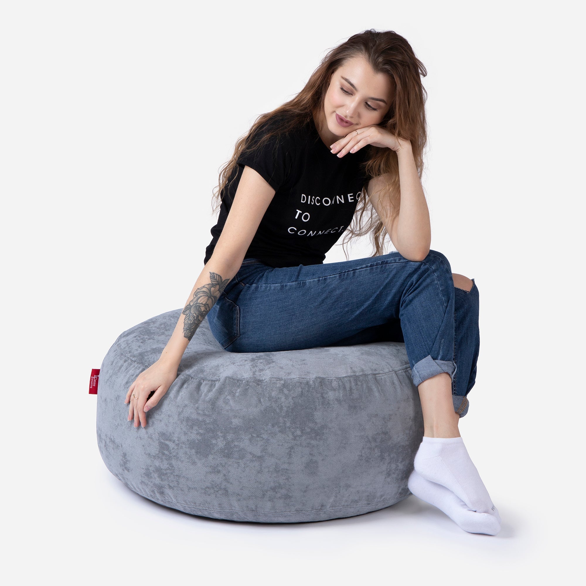 Short Aldo Gray Pouf - Lanny Beanbag - Ottomans
