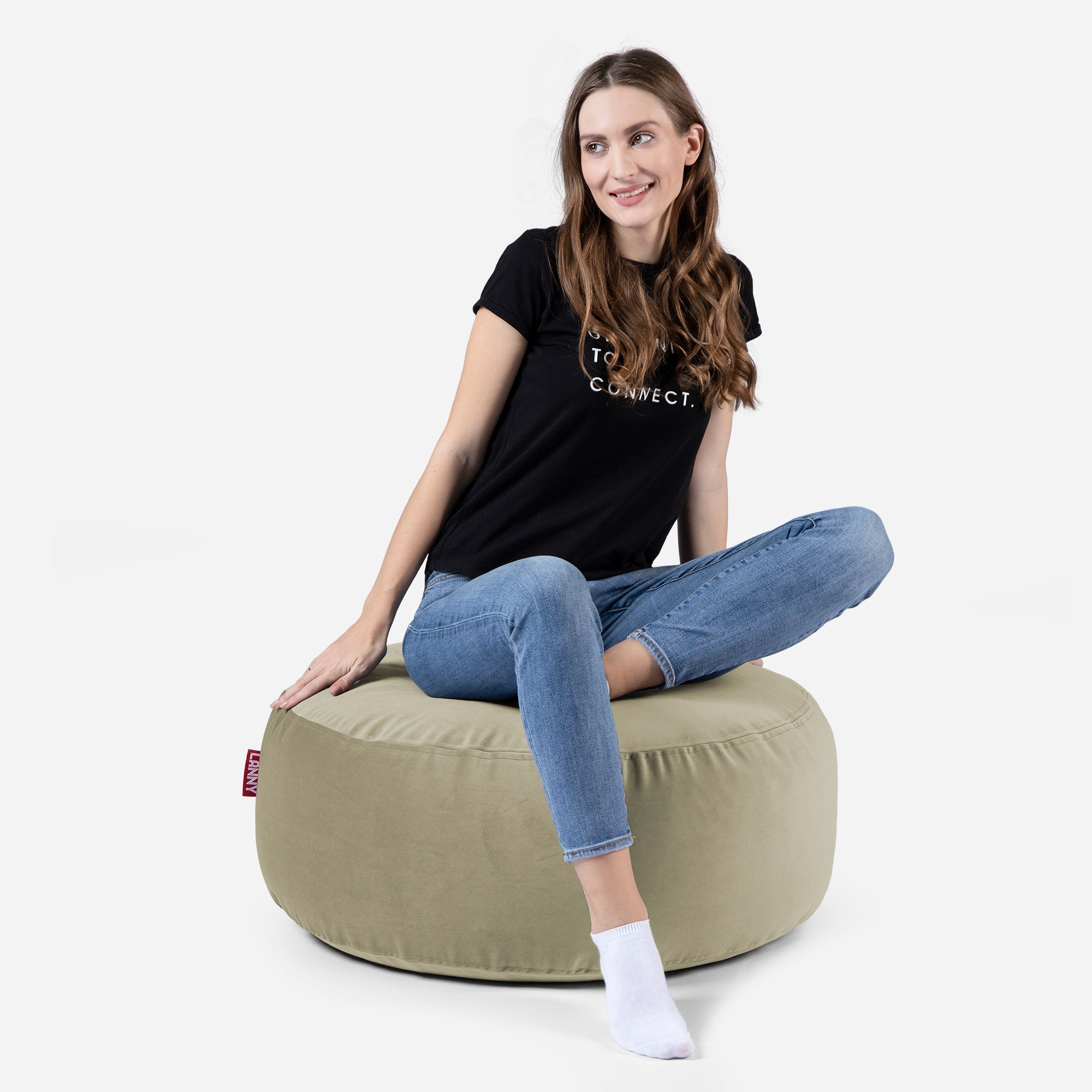 Short Velvet Khaki Pouf - Lanny Beanbag - Ottomans