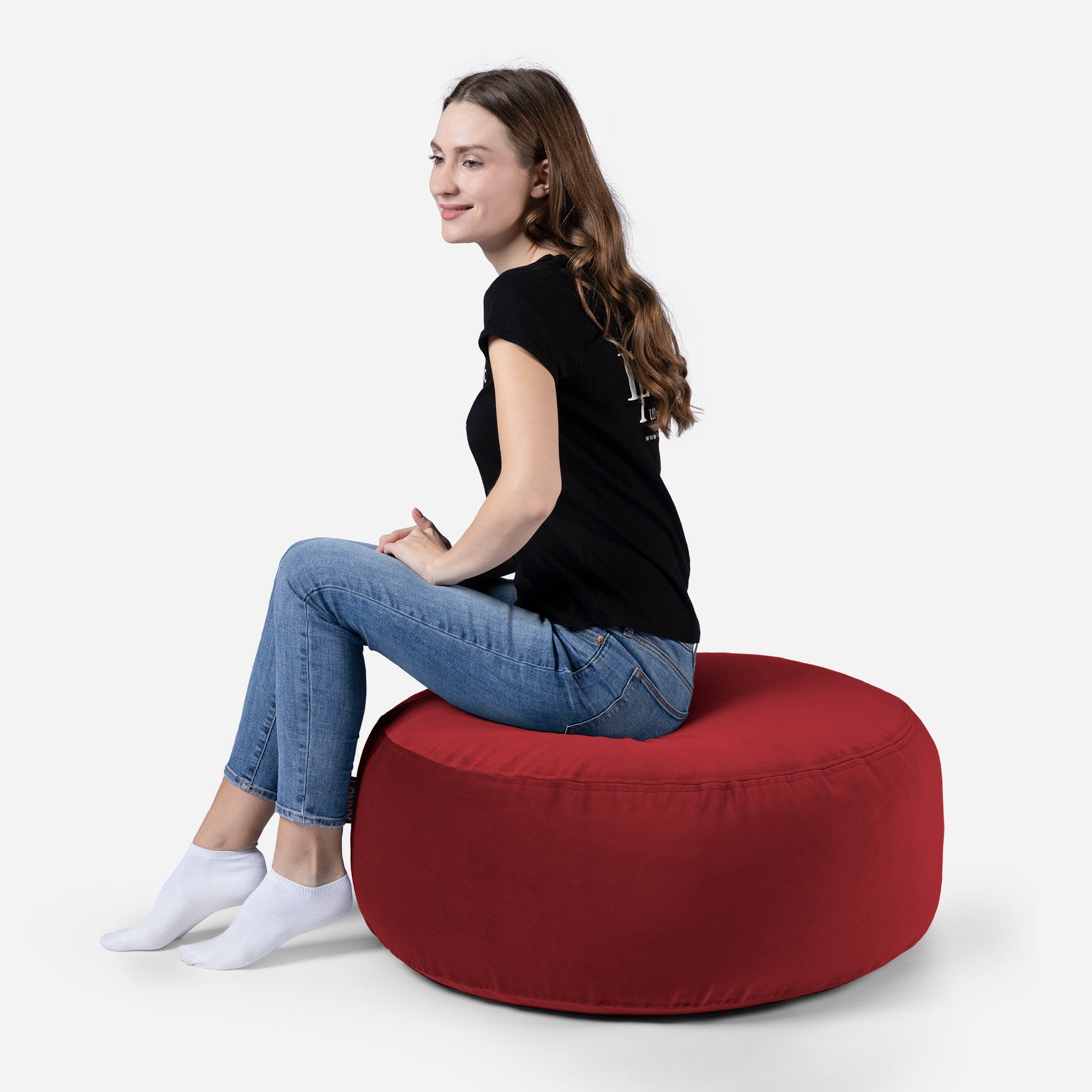 Short Velvet Red Pouf - Lanny Beanbag - Ottomans