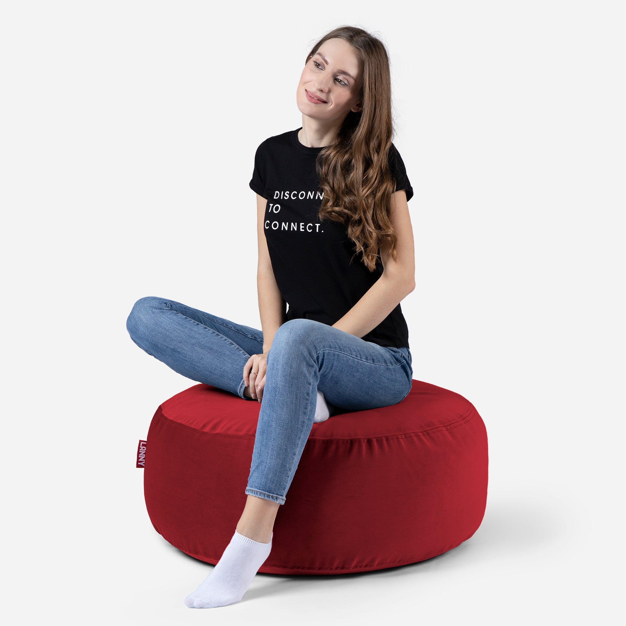 Short Velvet Red Pouf - Lanny Beanbag - Ottomans