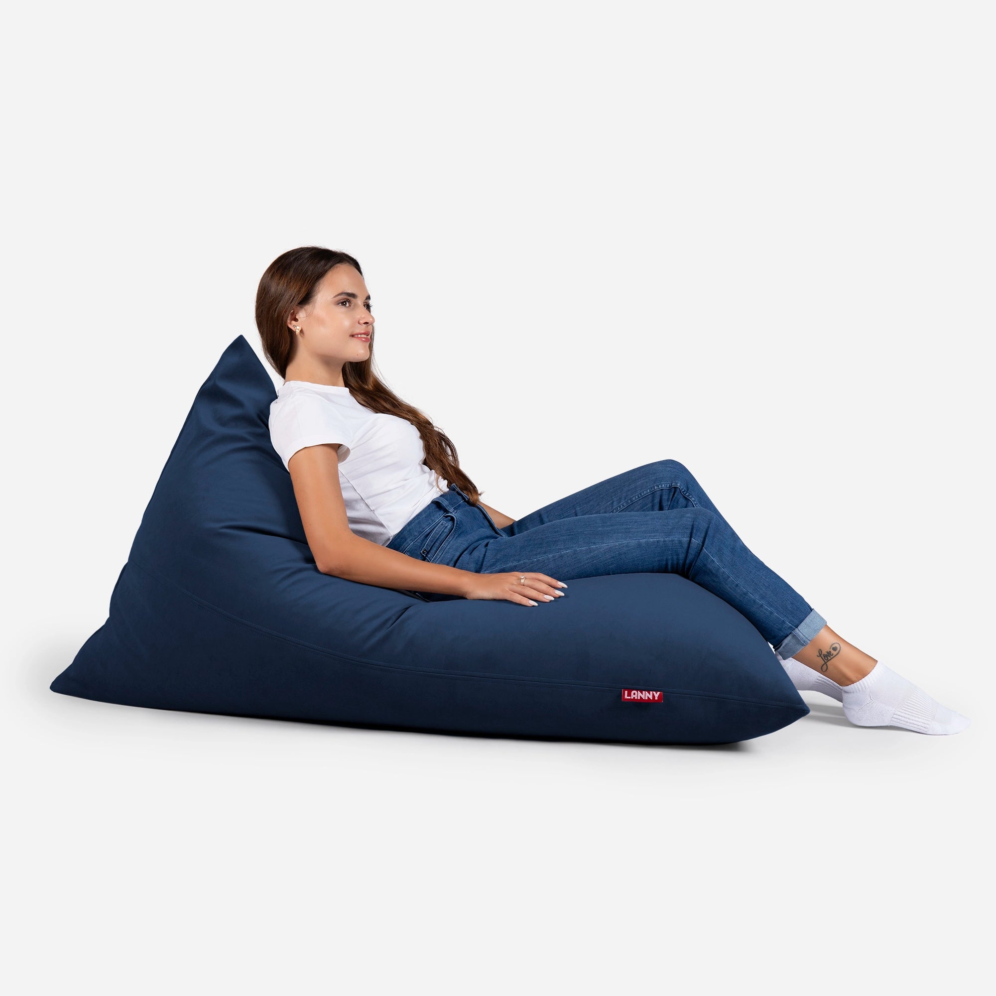 Slim Velvet Blue Bean bag - Lanny Beanbag - Bean Bag Chairs