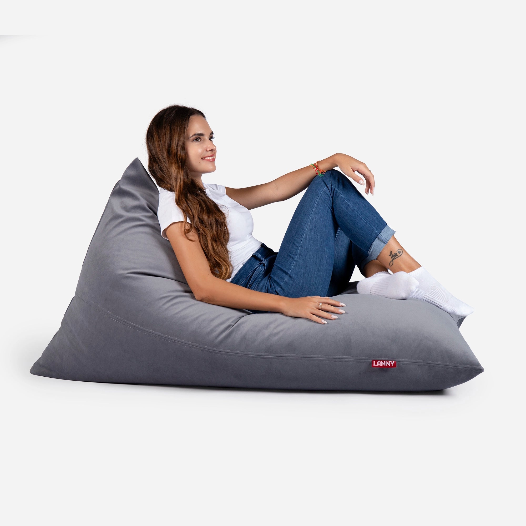 Slim Velvet Gray Bean bag - Lanny Beanbag - Bean Bag Chairs