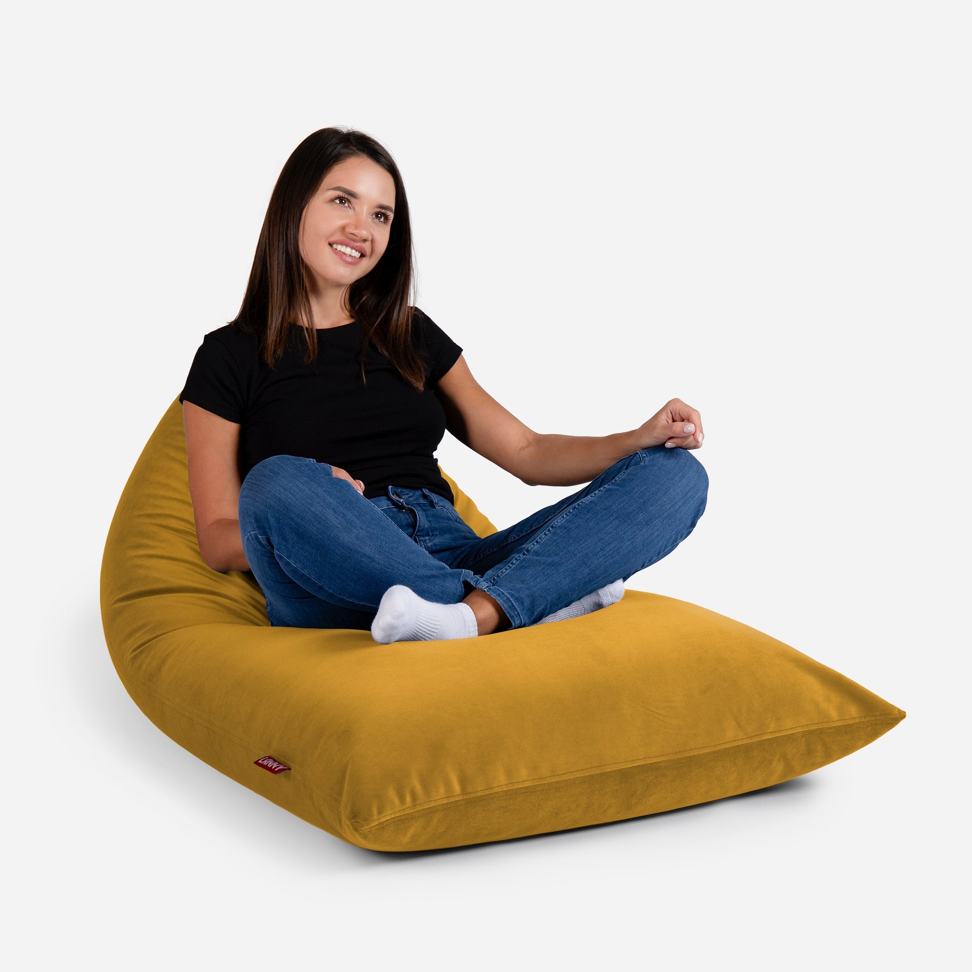 Slim Velvet Mustard Bean bag - Lanny Beanbag - Bean Bag Chairs