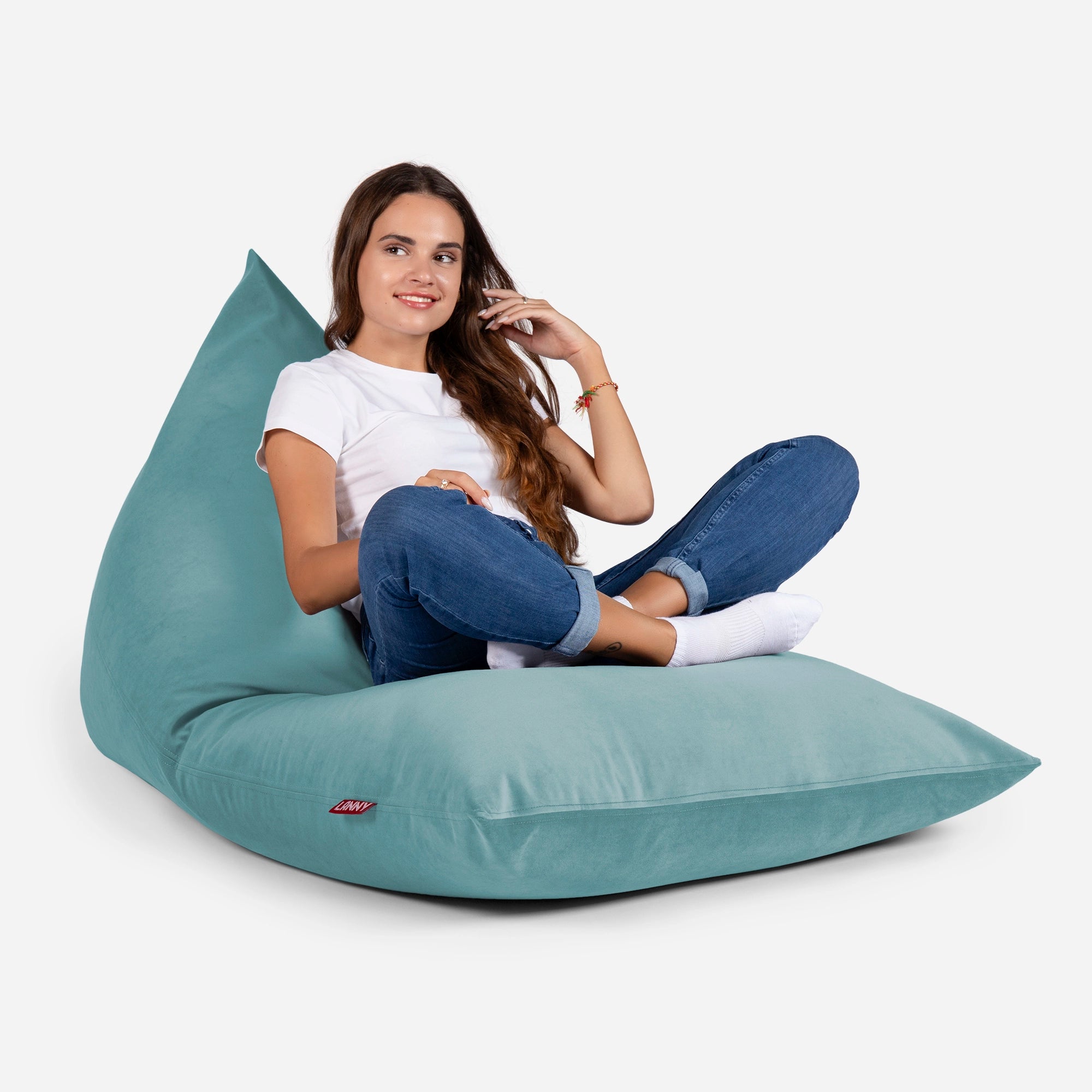 Slim Velvet Turquoise Bean bag - Lanny Beanbag - Bean Bag Chairs